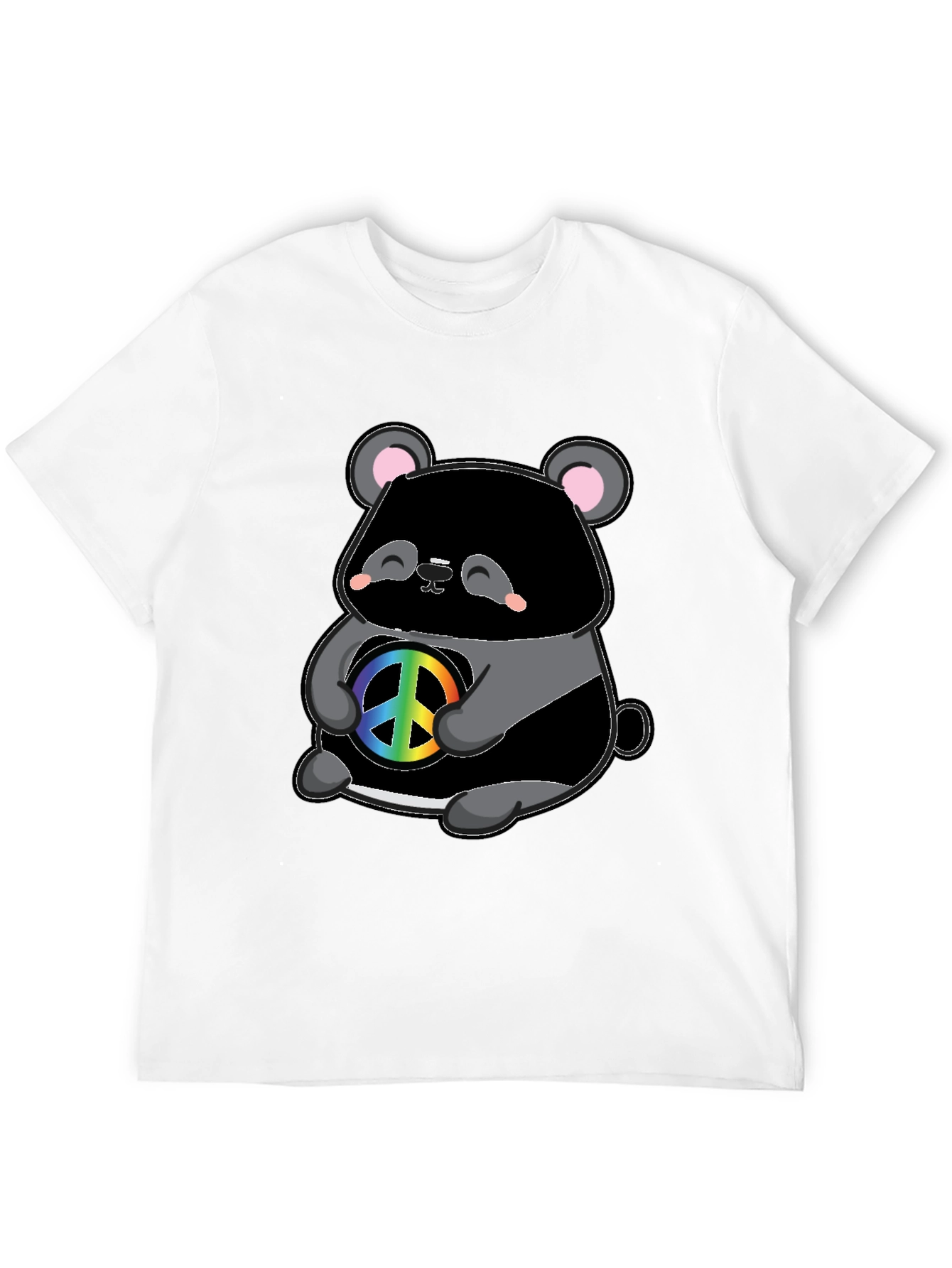 Cute Panda Peace Sign Black T-Shirt