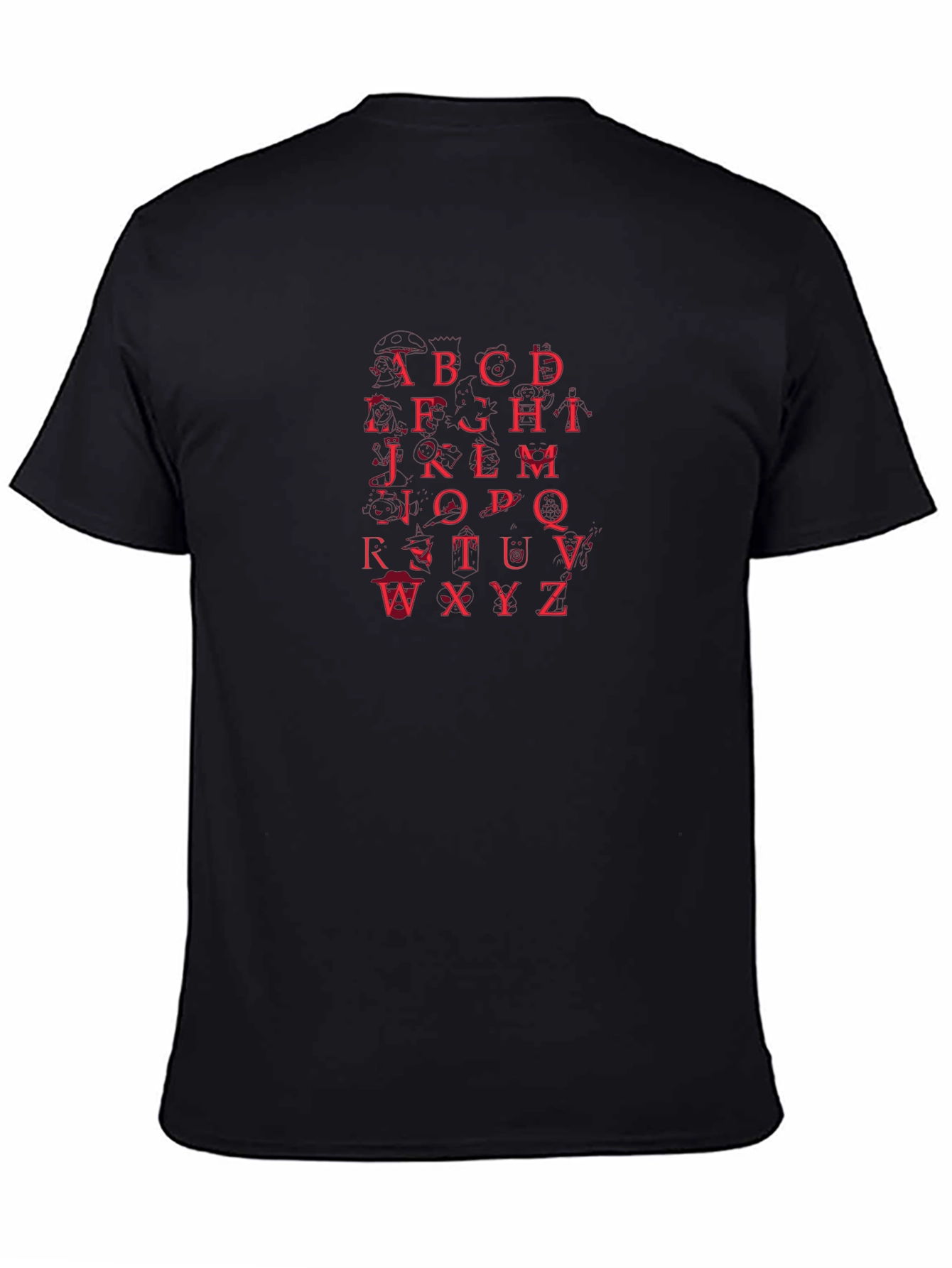 Alphabet Red Print Black T-Shirt