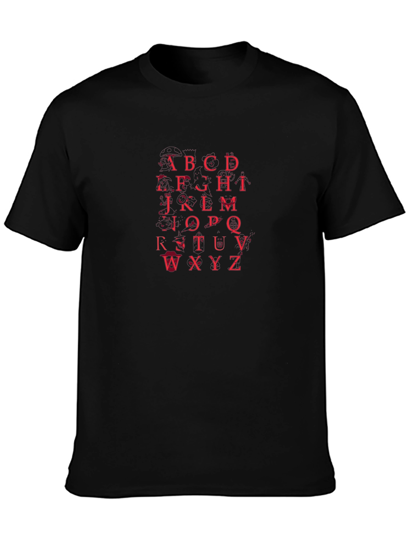Alphabet Red Print Black T-Shirt