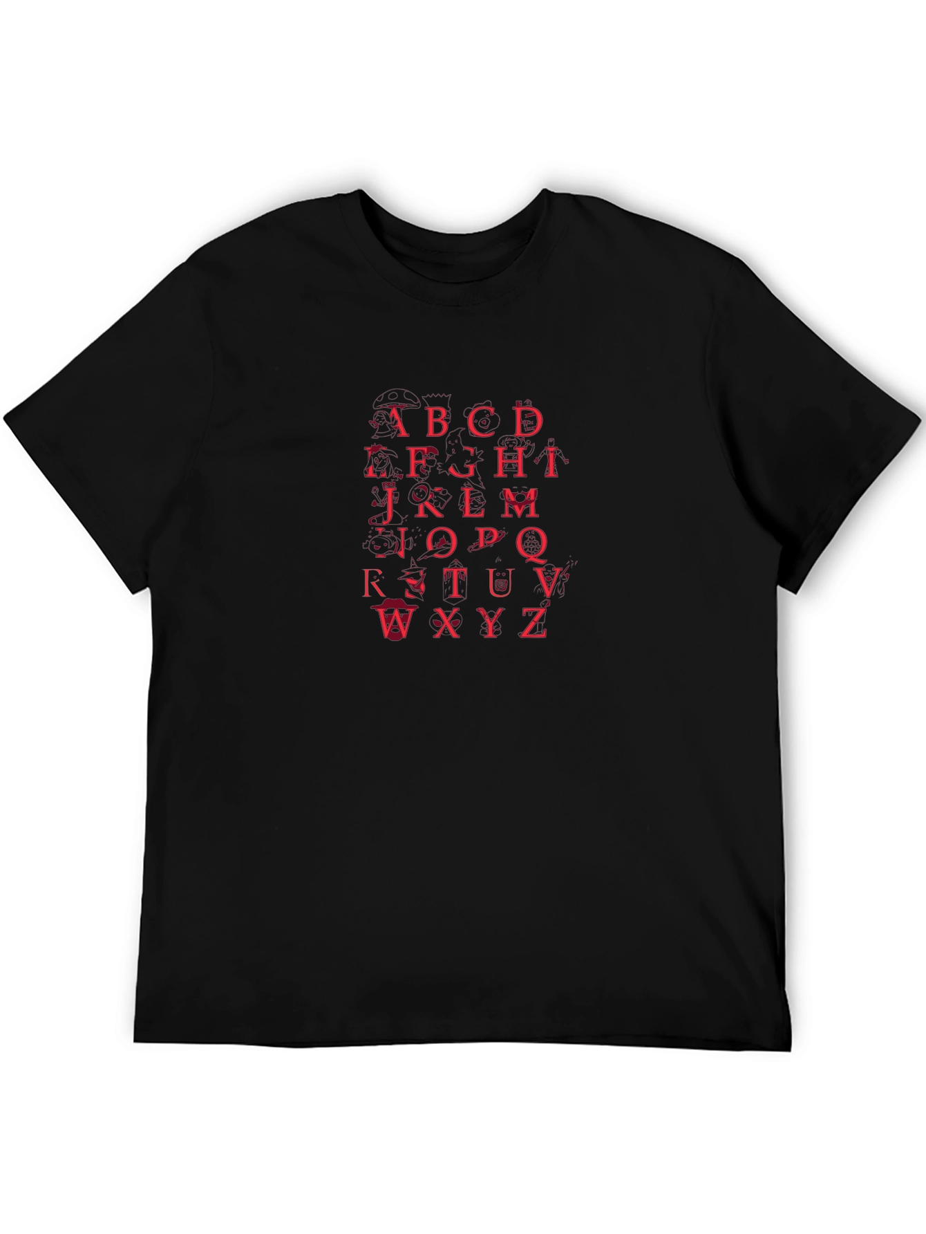 Alphabet Red Print Black T-Shirt