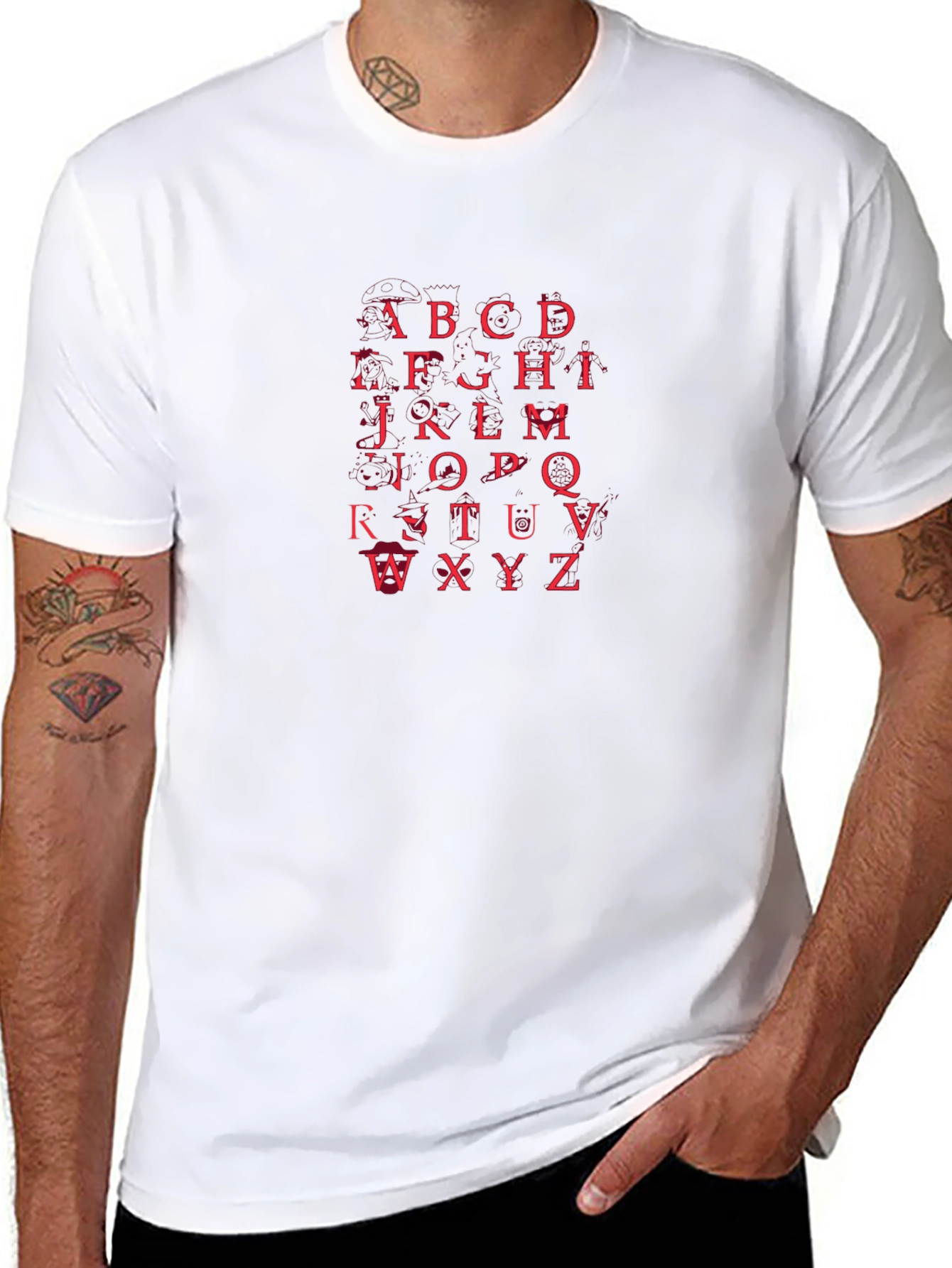 Alphabet Red Print Black T-Shirt