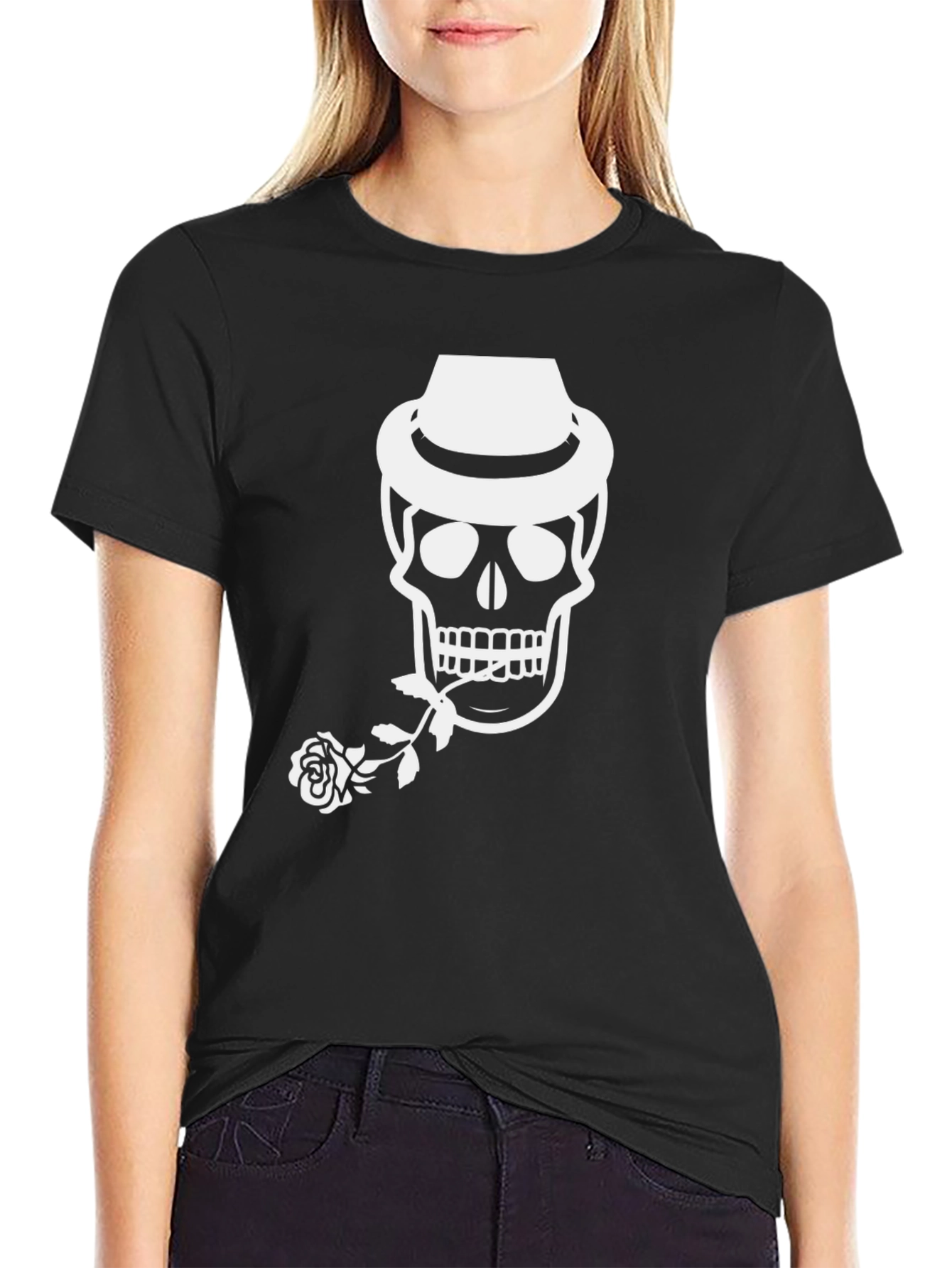 Skull with Hat and Rose Graphic Tee