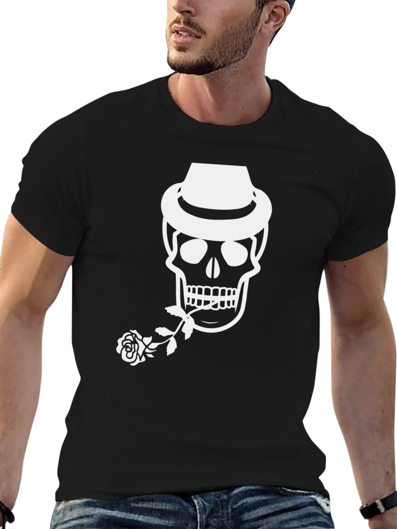 Skull with Hat and Rose Graphic Tee