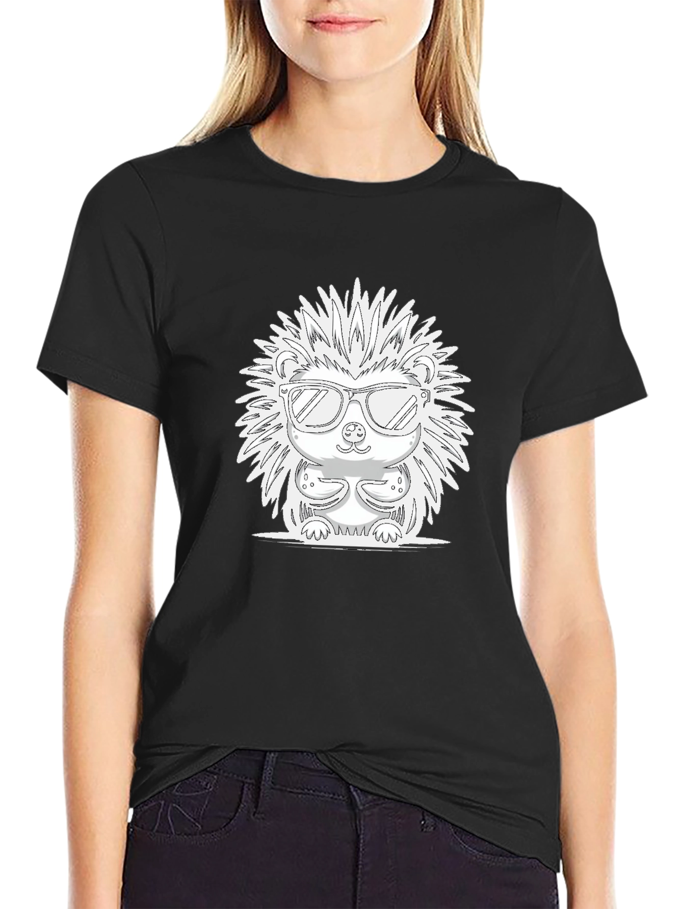 Cool Hedgehog Graphic Tee - Black Cotton T-Shirt