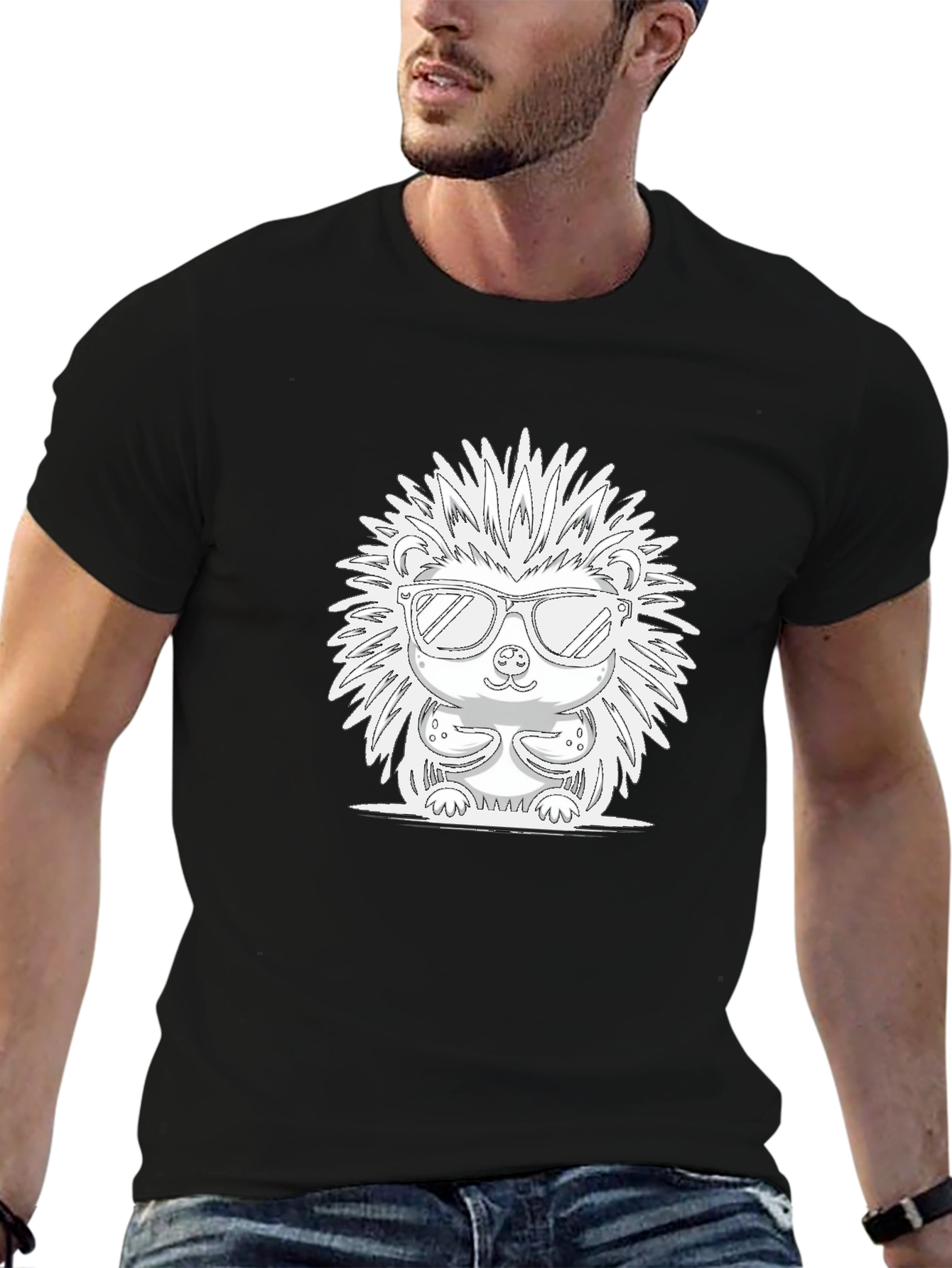 Cool Hedgehog Graphic Tee - Black Cotton T-Shirt