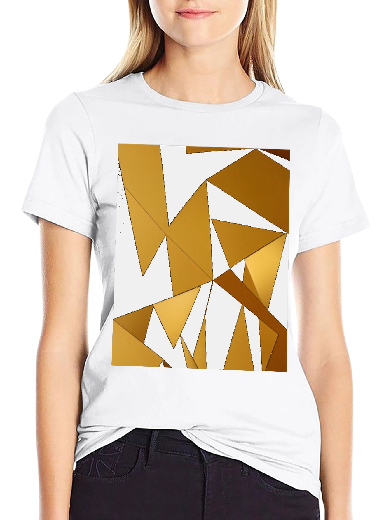 Abstract Gold Geometric Triangle Black T-Shirt
