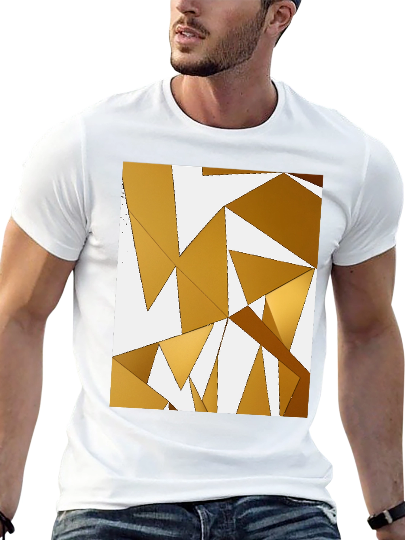 Abstract Gold Geometric Triangle Black T-Shirt