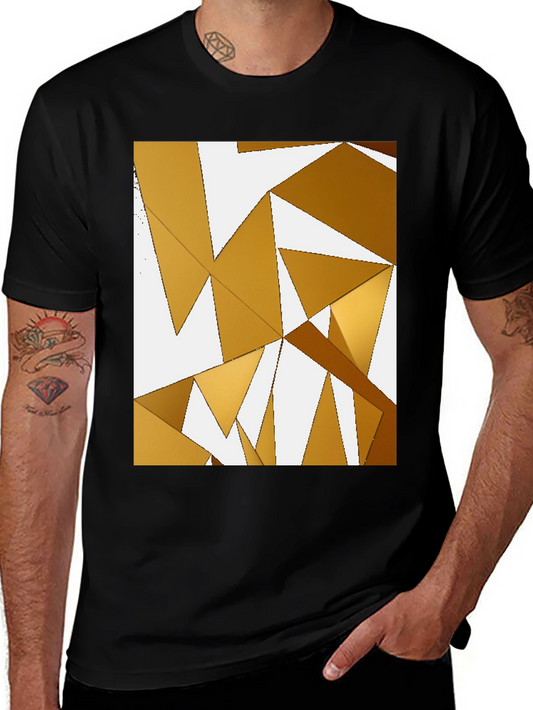 Abstract Gold Geometric Triangle Black T-Shirt