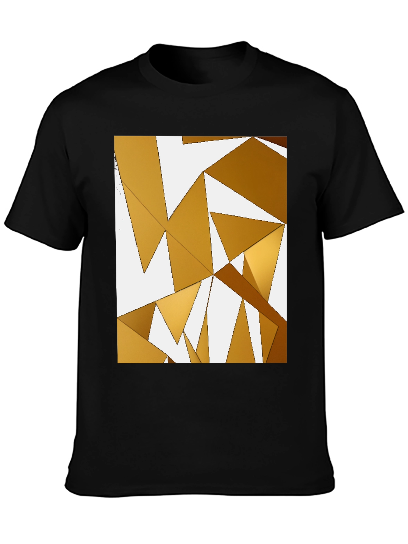 Abstract Gold Geometric Triangle Black T-Shirt