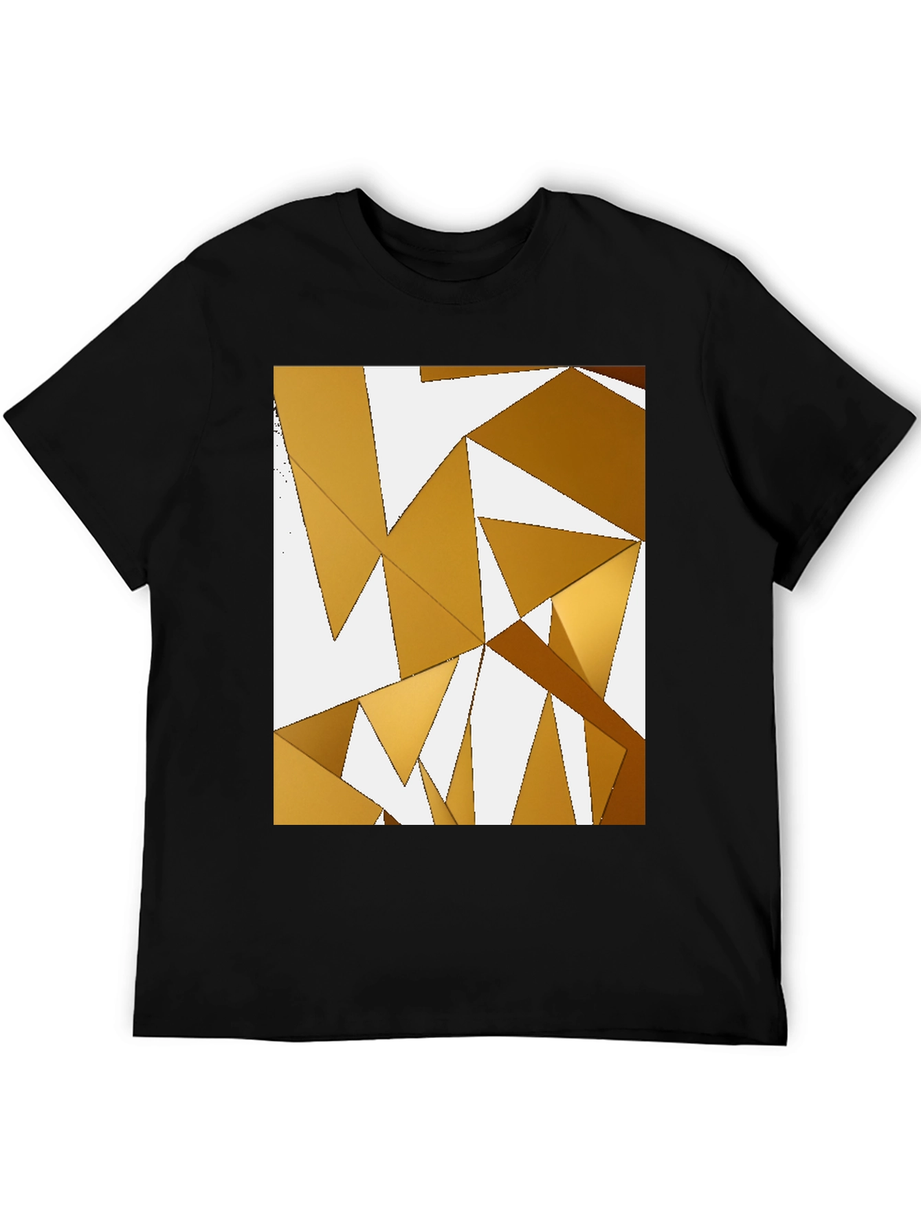 Abstract Gold Geometric Triangle Black T-Shirt
