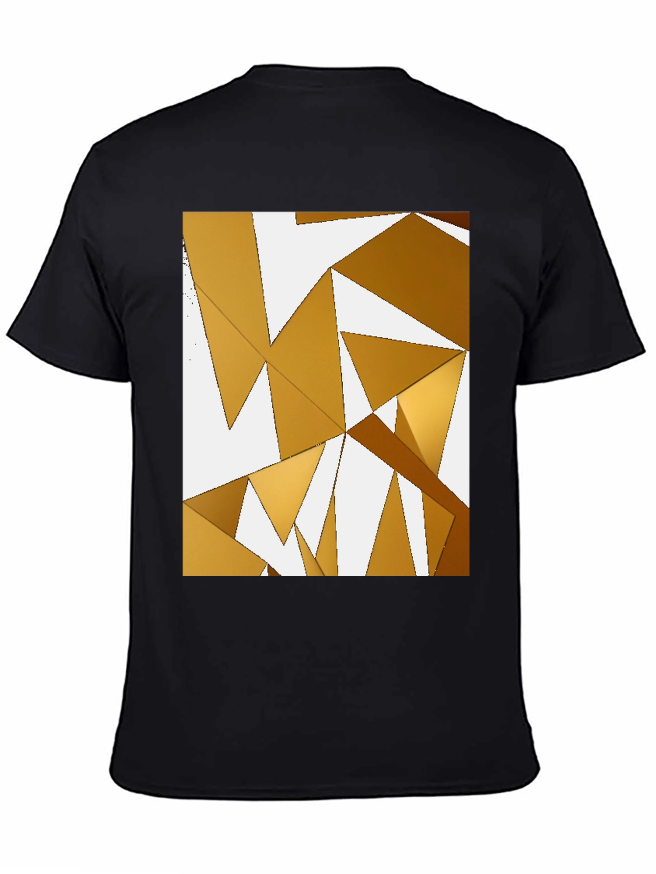 Abstract Gold Geometric Triangle Black T-Shirt