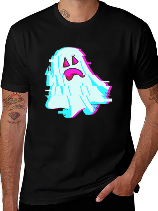Glitch Ghost Graphic Tee - Soft Black Cotton Blend