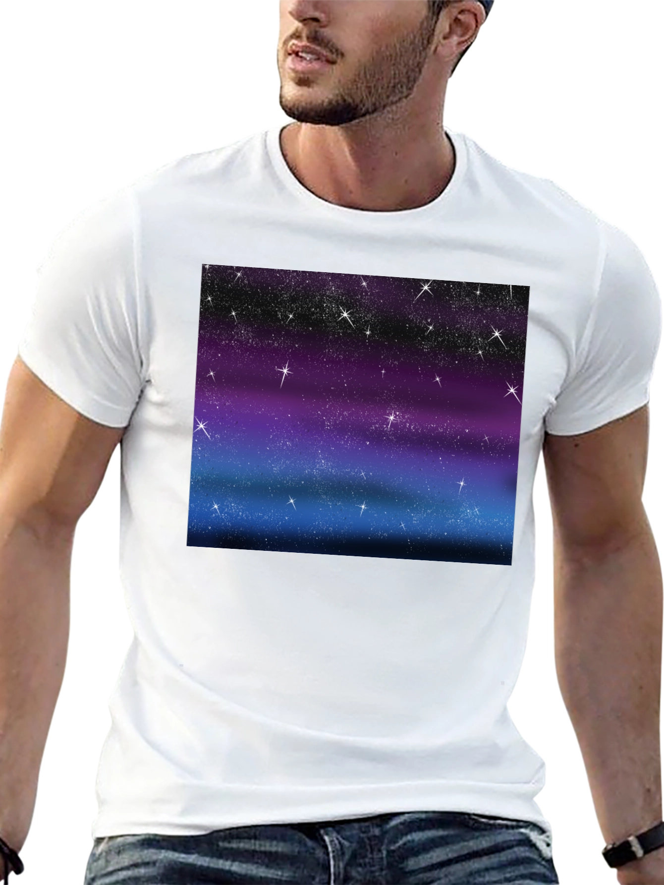 Galaxy Sky Starry Night Mens Black Tee