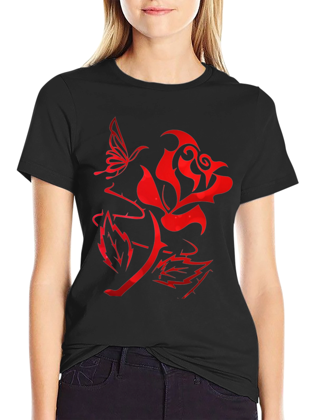 Tribal Rose & Butterfly Graphic Tee
