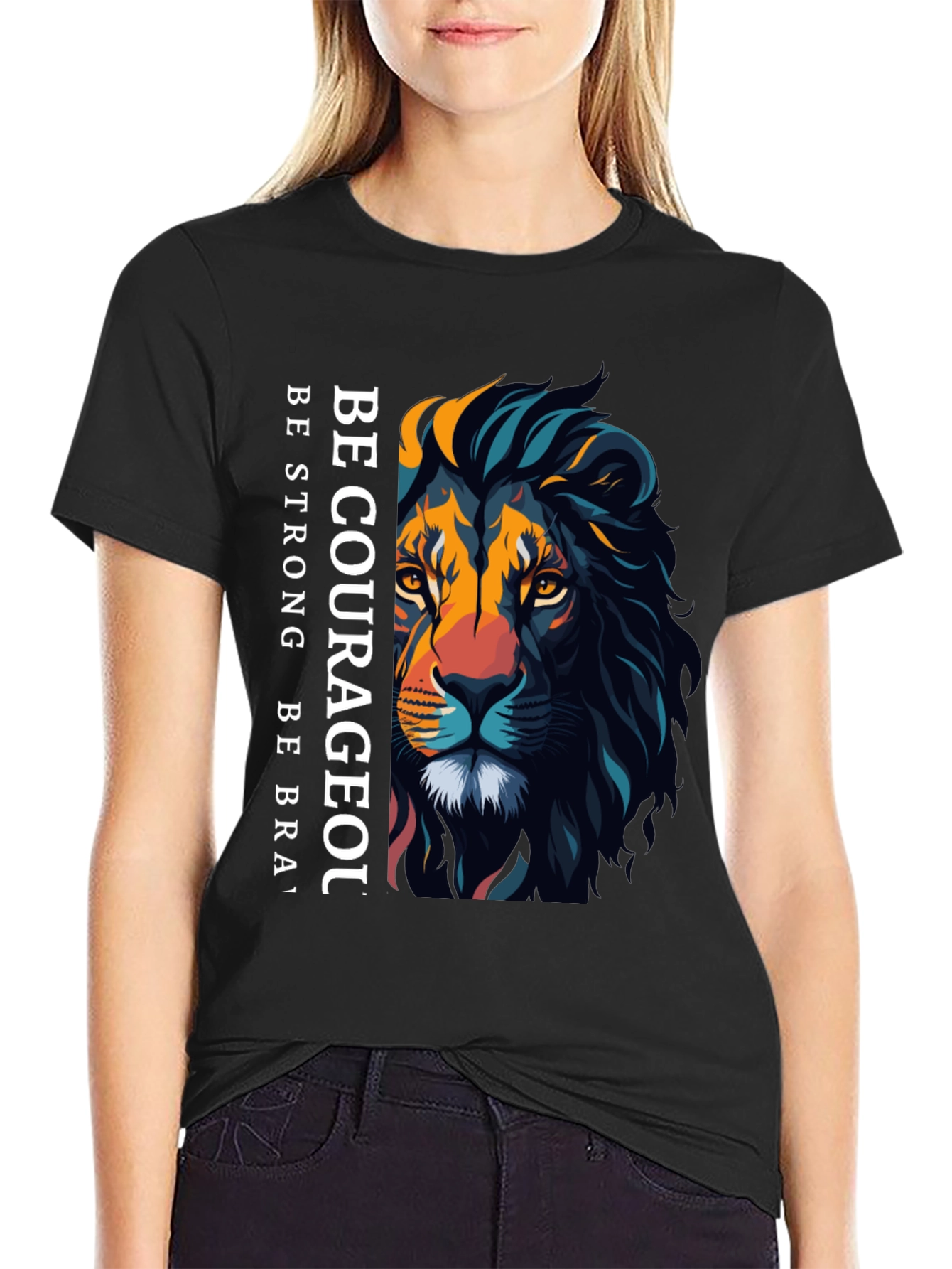 Be Courageous Lion Graphic Tee - Black