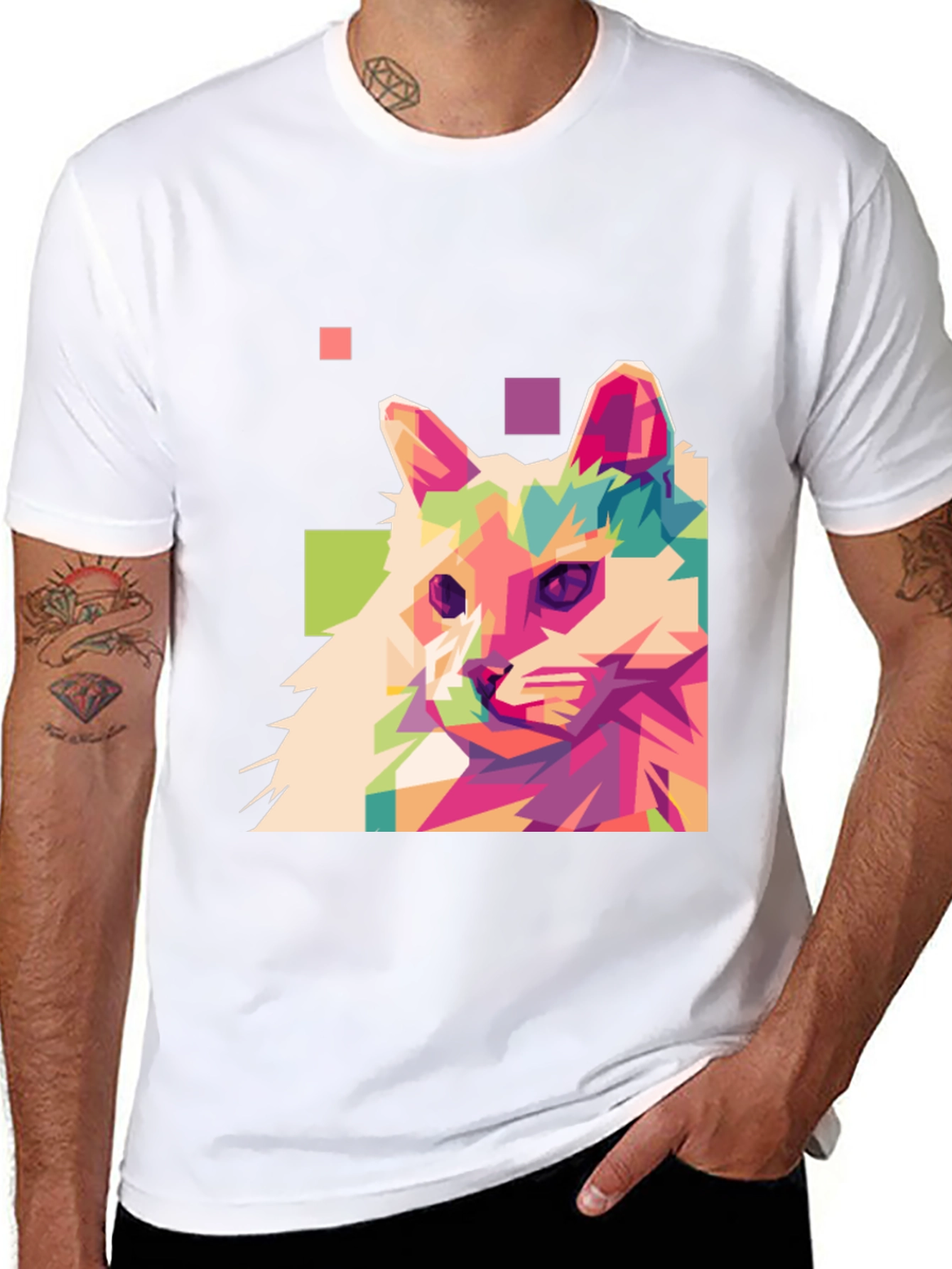 Abstract Cat Graphic T-Shirt - Cool Artistic Design