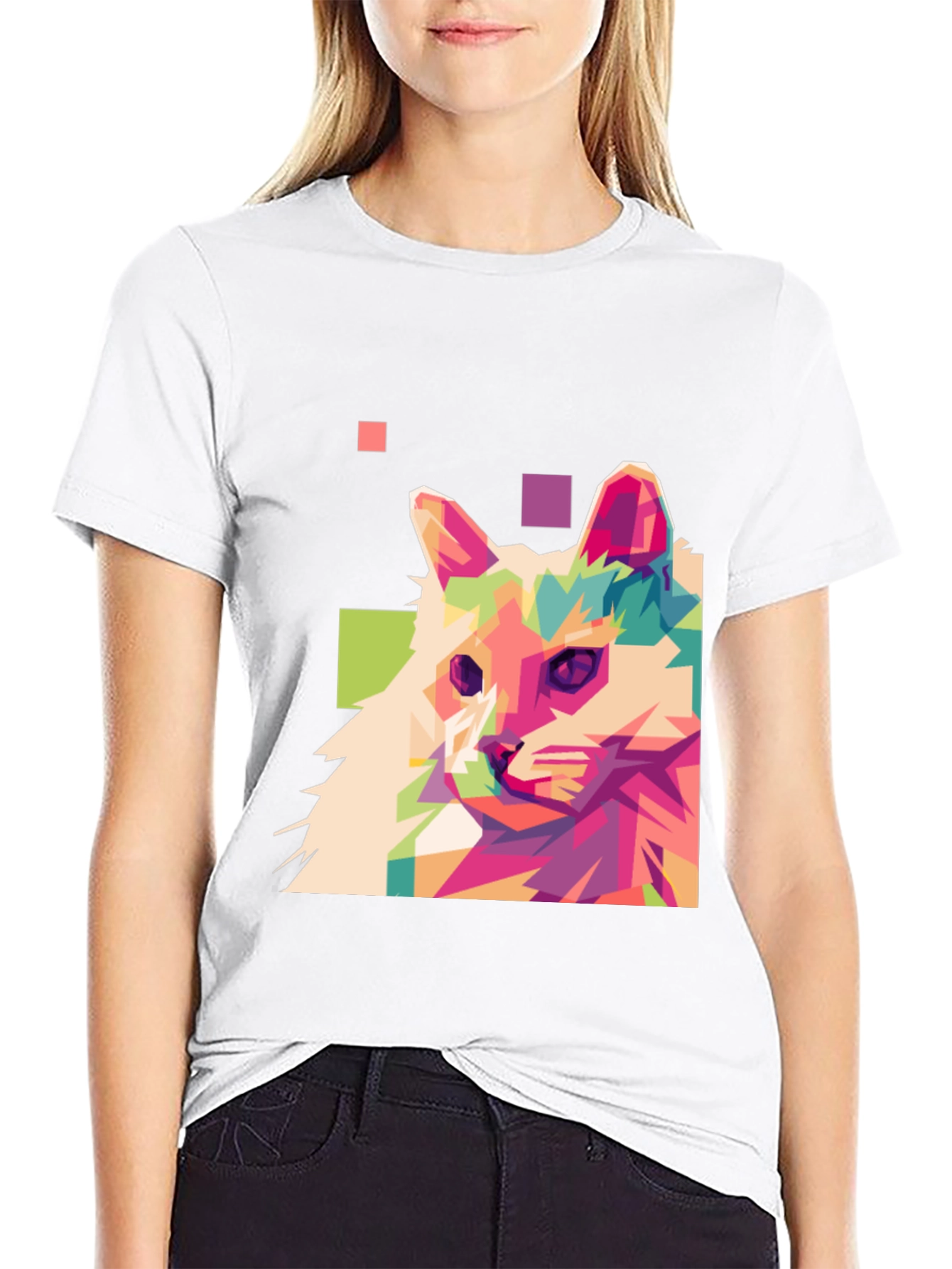 Abstract Cat Graphic T-Shirt - Cool Artistic Design