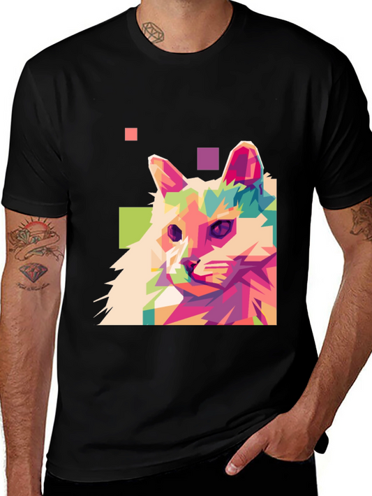 Abstract Cat Graphic T-Shirt - Cool Artistic Design