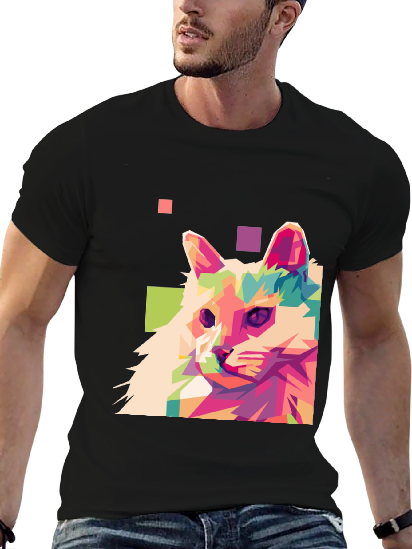 Abstract Cat Graphic T-Shirt - Cool Artistic Design