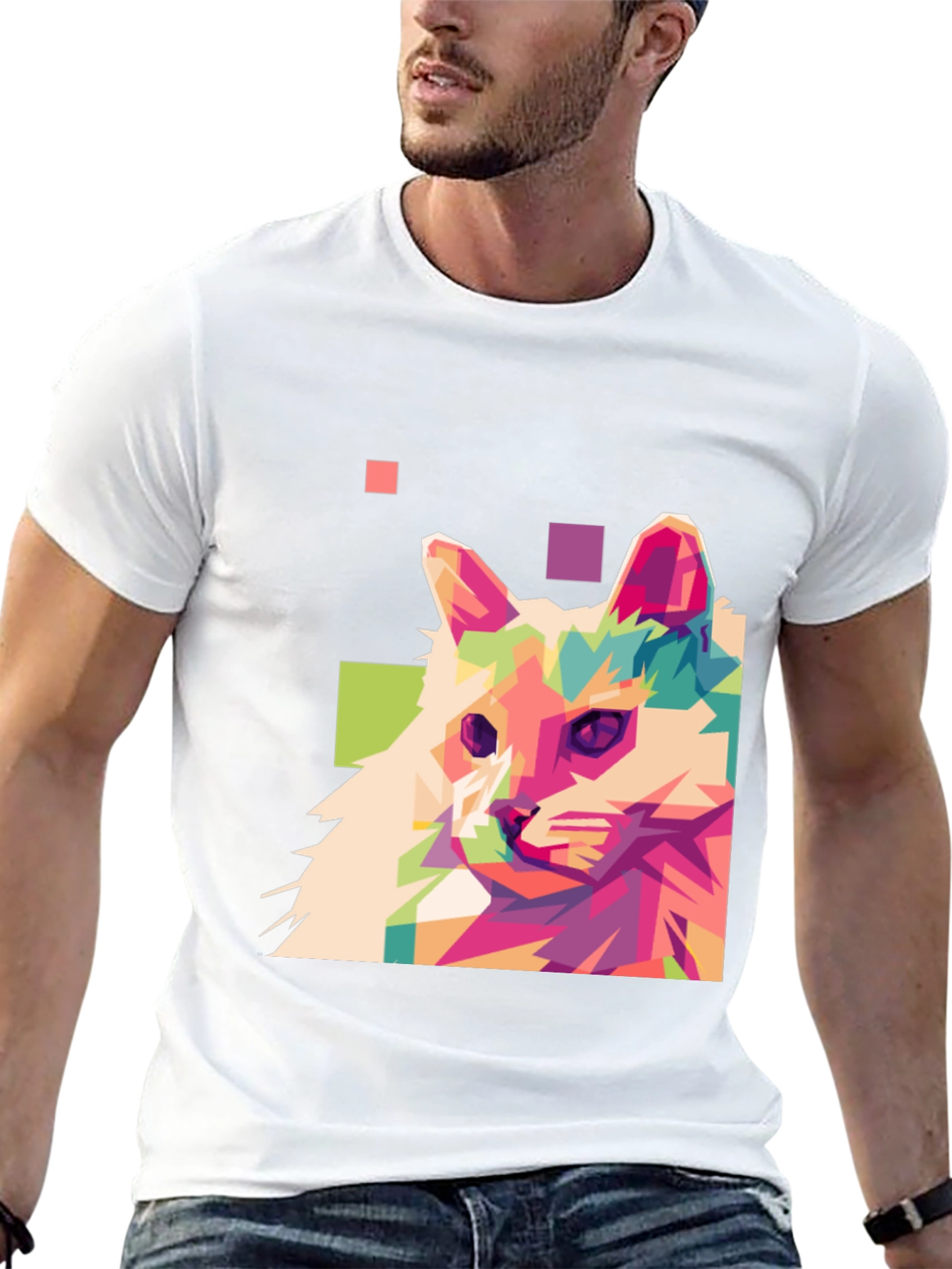 Abstract Cat Graphic T-Shirt - Cool Artistic Design