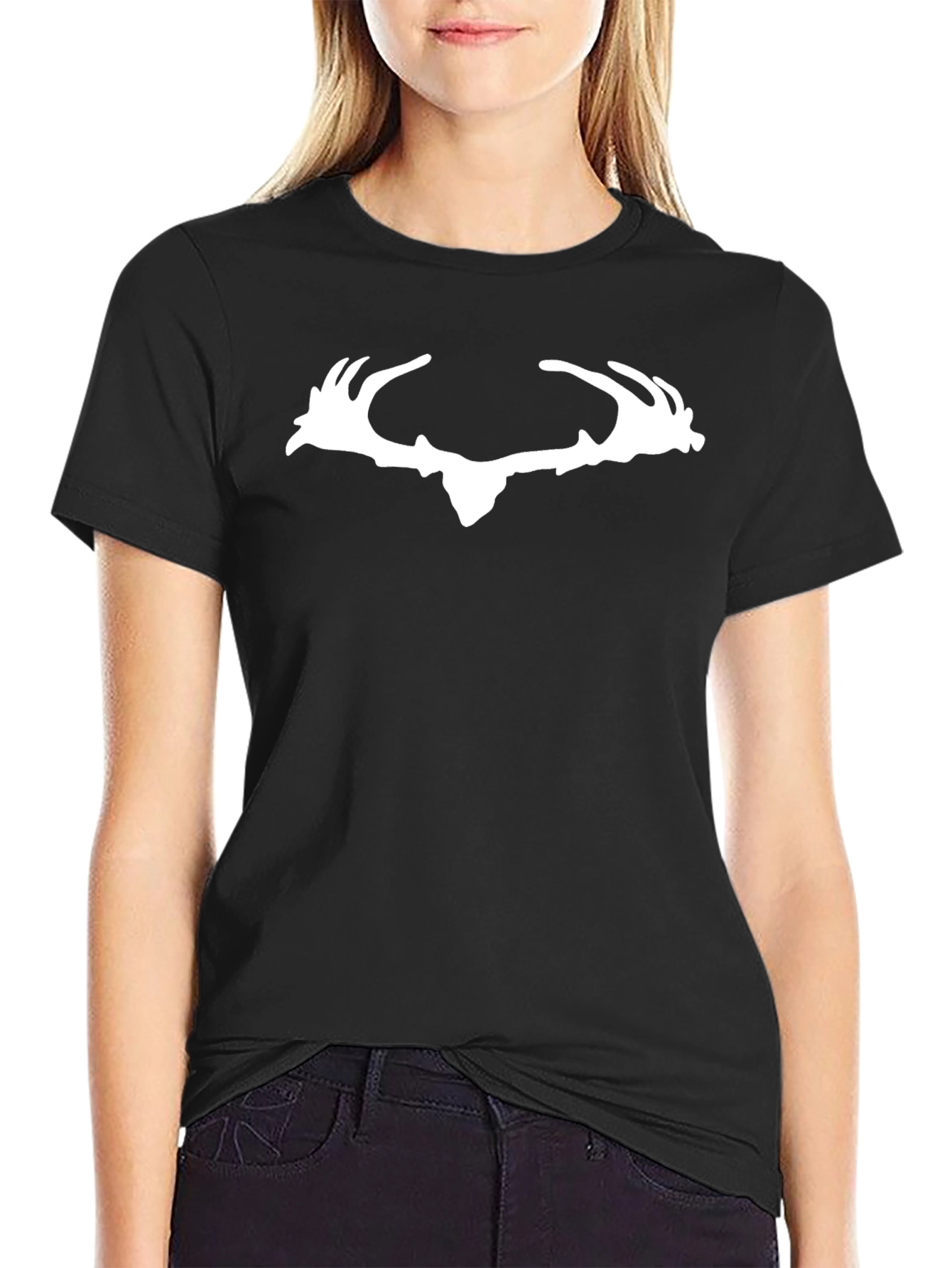 Deer Antler Graphic Tee - Black Cotton Casual Shirt