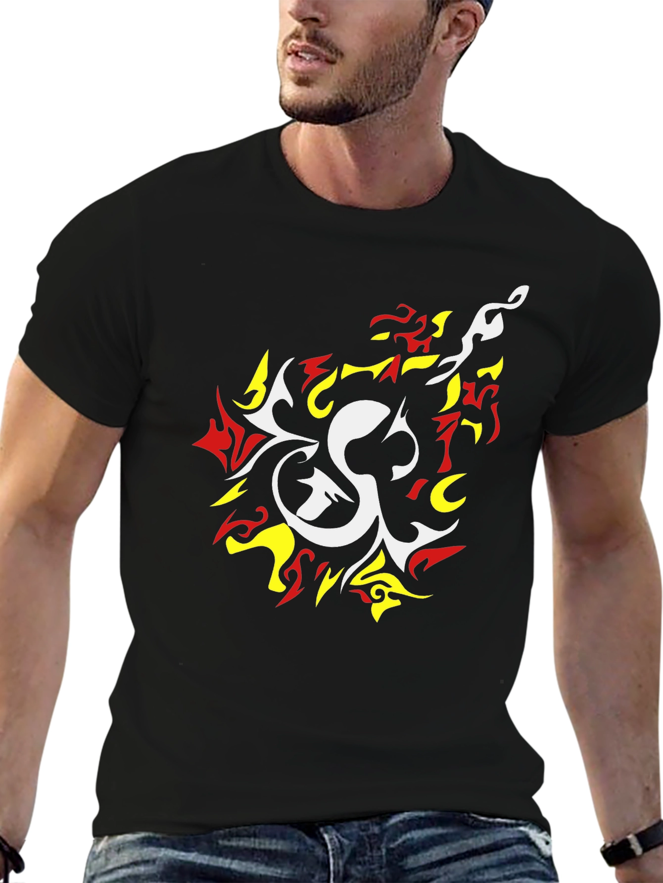 Bold Graphic Tee - White & Fiery Design