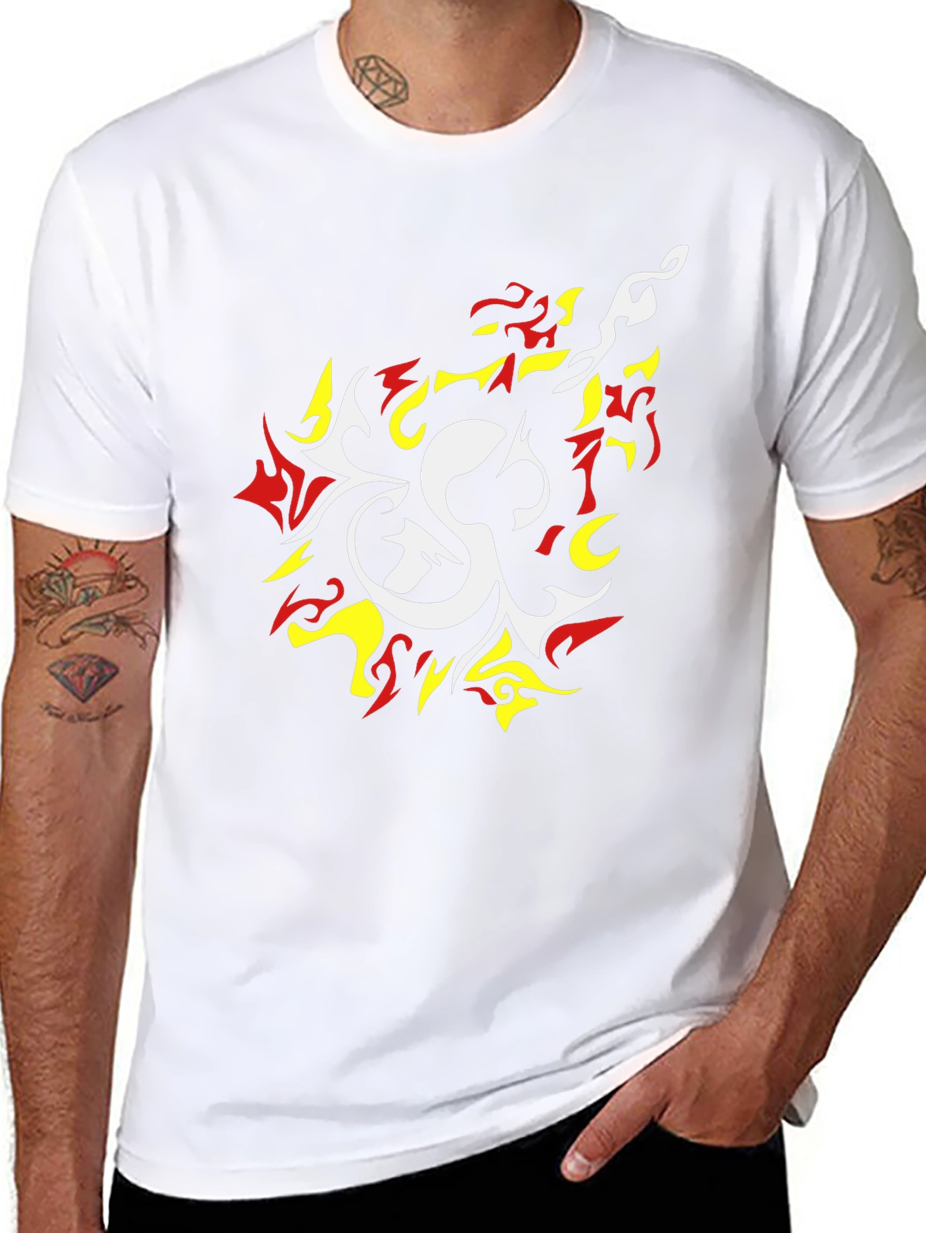 Bold Graphic Tee - White & Fiery Design
