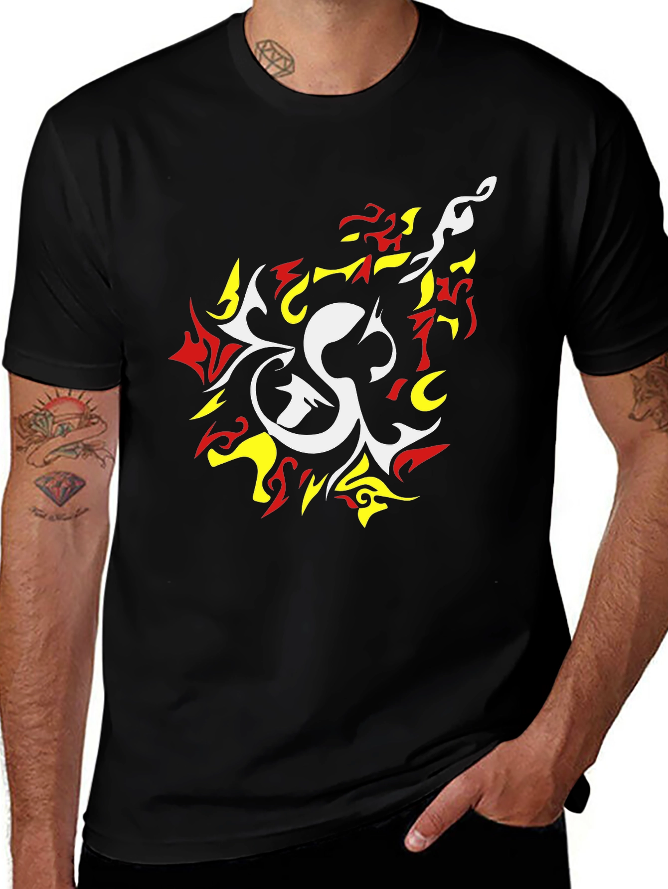 Bold Graphic Tee - White & Fiery Design