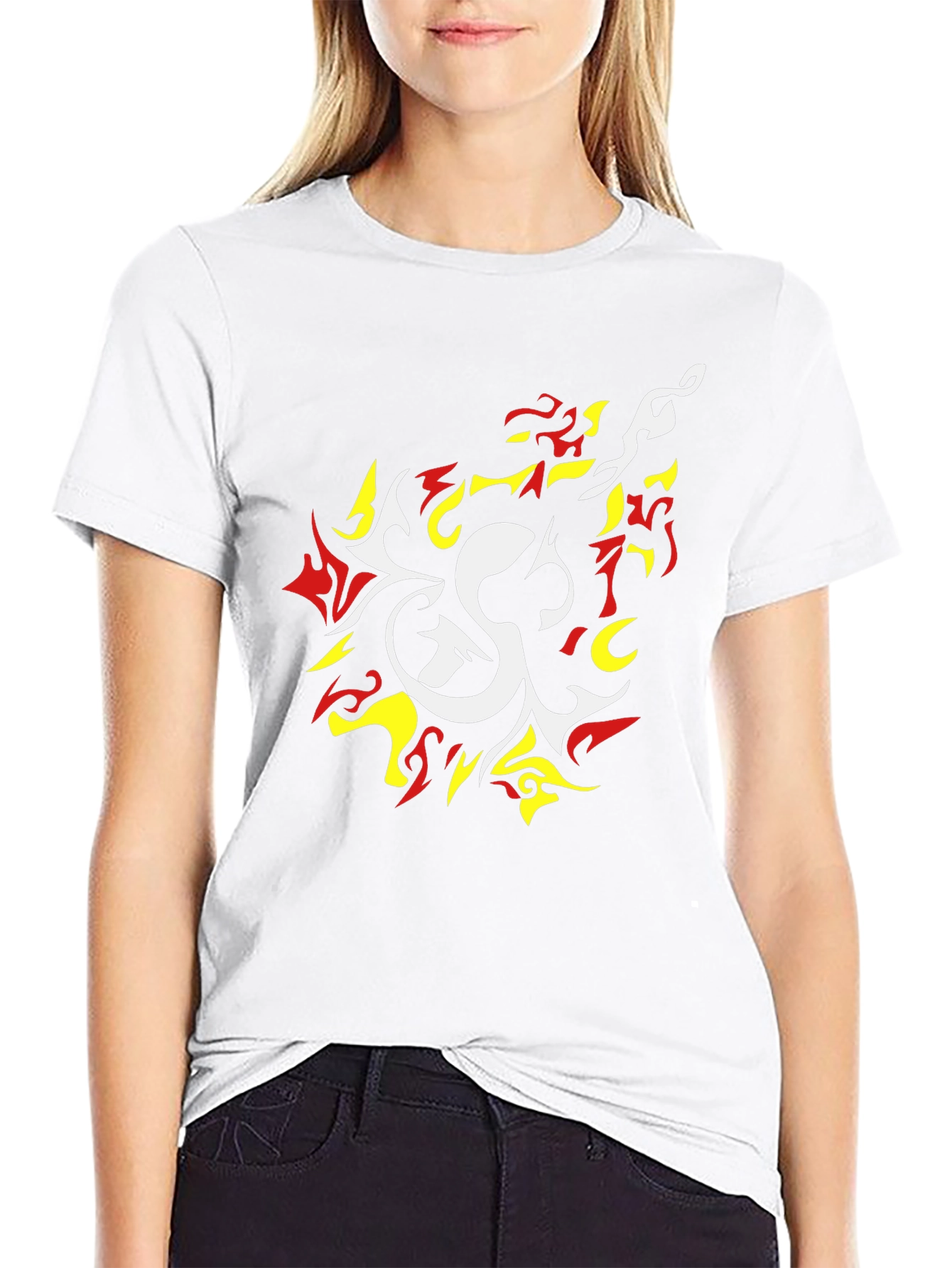 Bold Graphic Tee - White & Fiery Design
