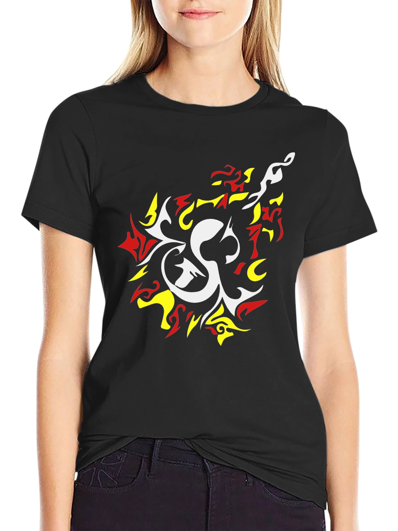Bold Graphic Tee - White & Fiery Design