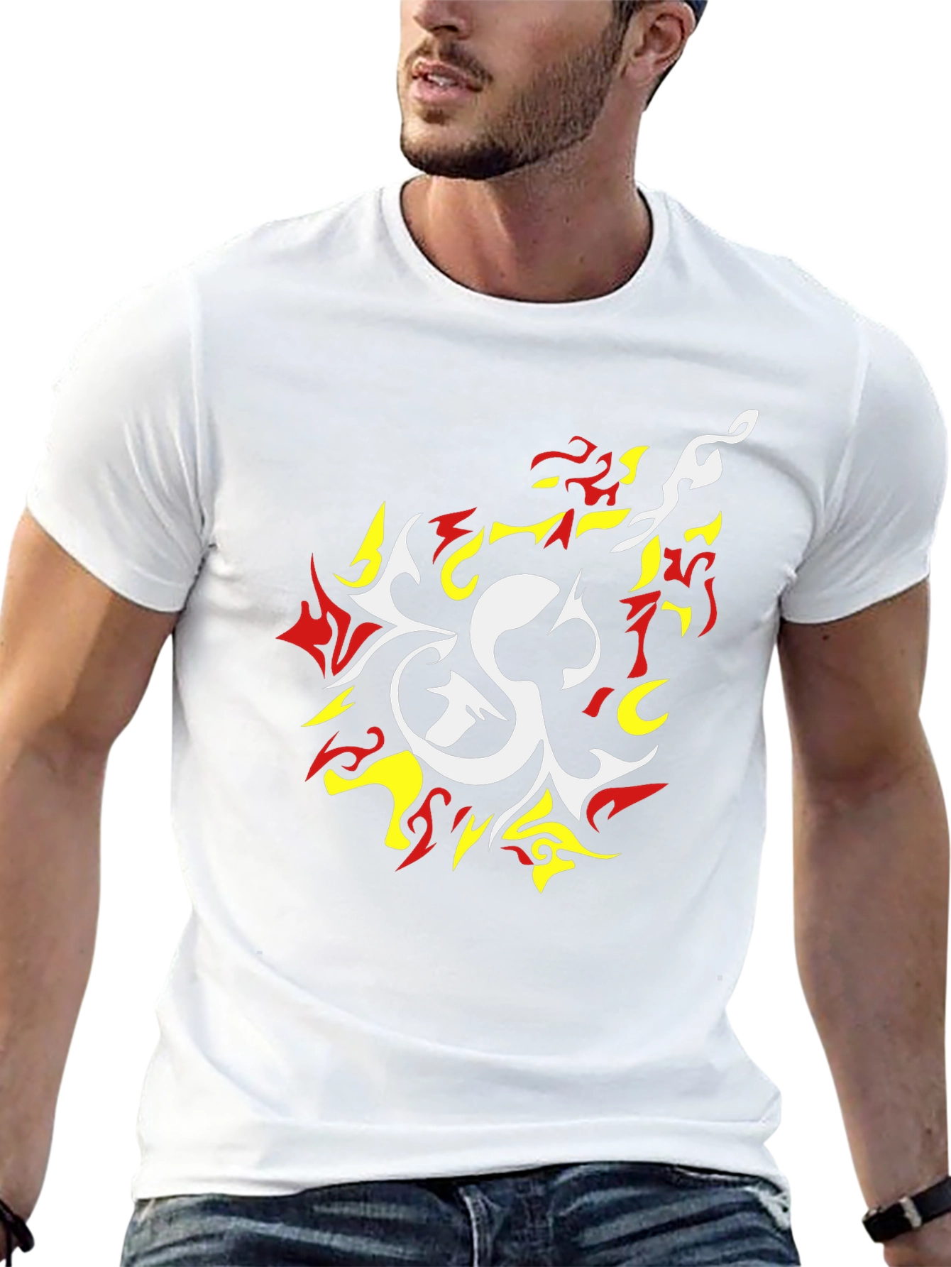 Bold Graphic Tee - White & Fiery Design