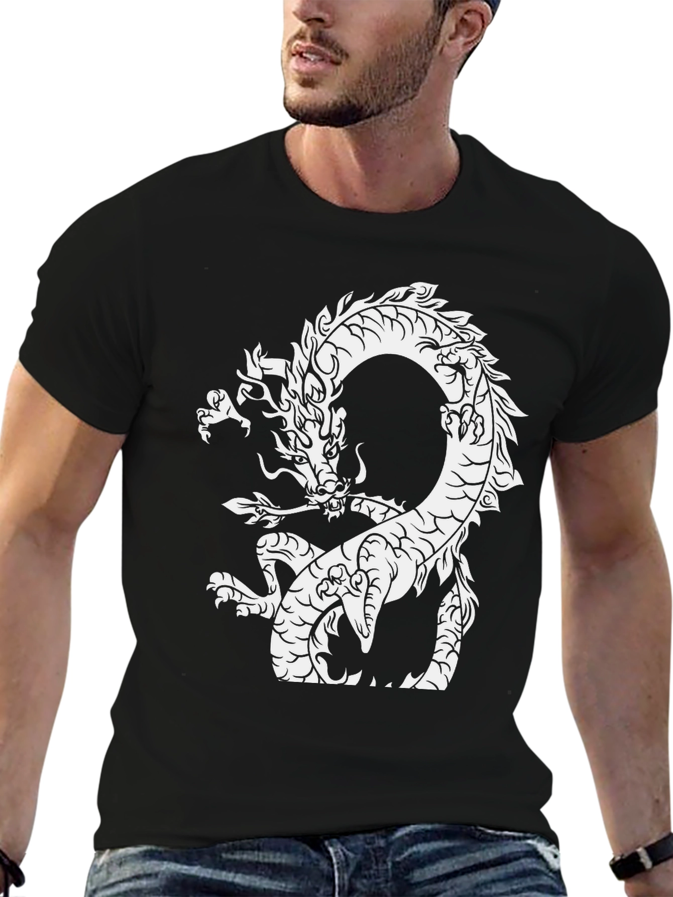 Dragon Graphic Tee - Black Cotton T-Shirt