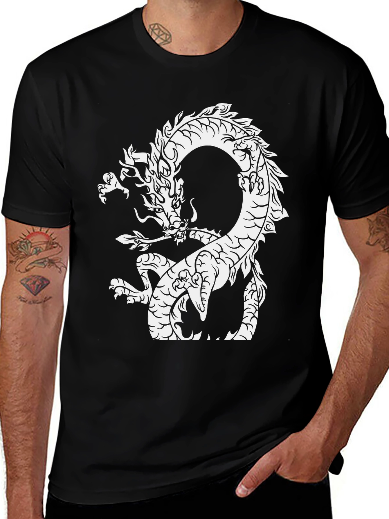 Dragon Graphic Tee - Black Cotton T-Shirt