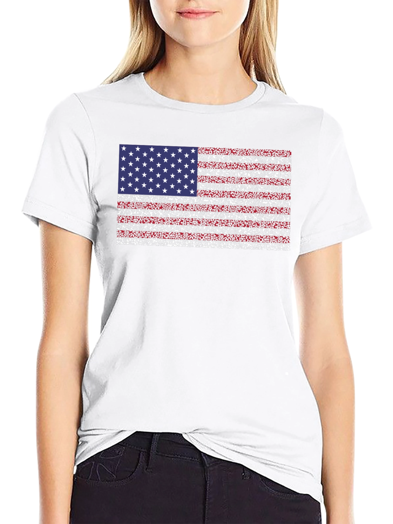 American Flag Leopard Print Black T-Shirt