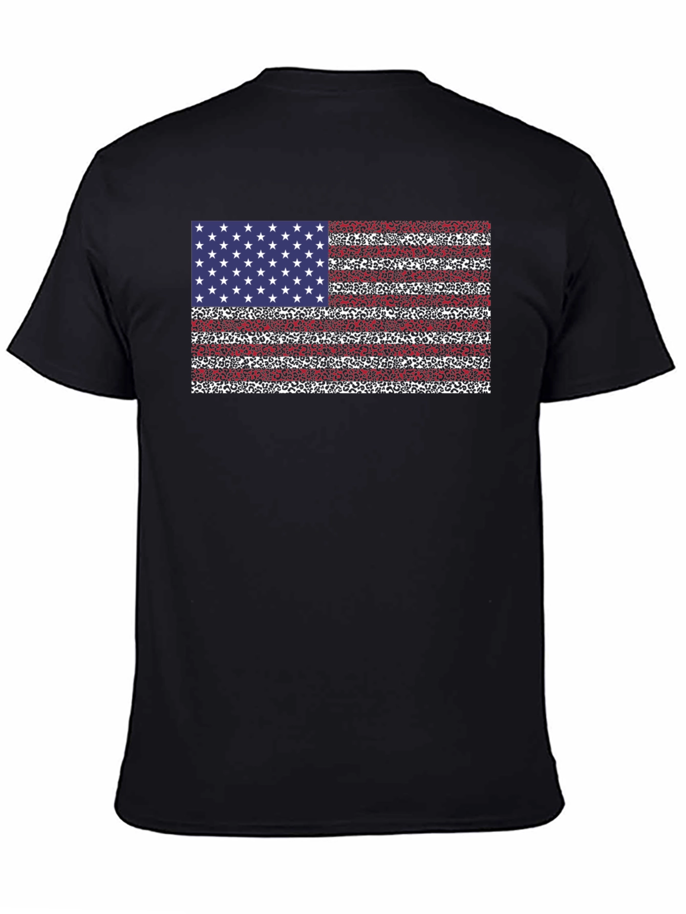 American Flag Leopard Print Black T-Shirt