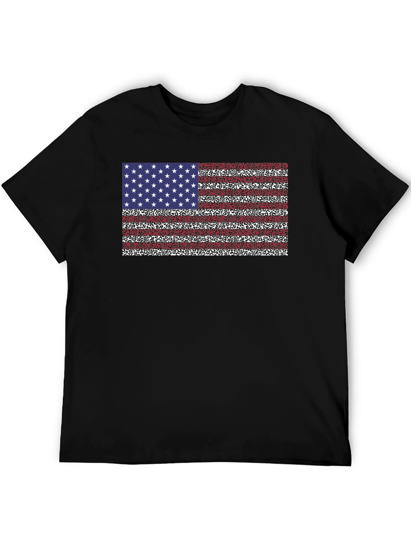 American Flag Leopard Print Black T-Shirt