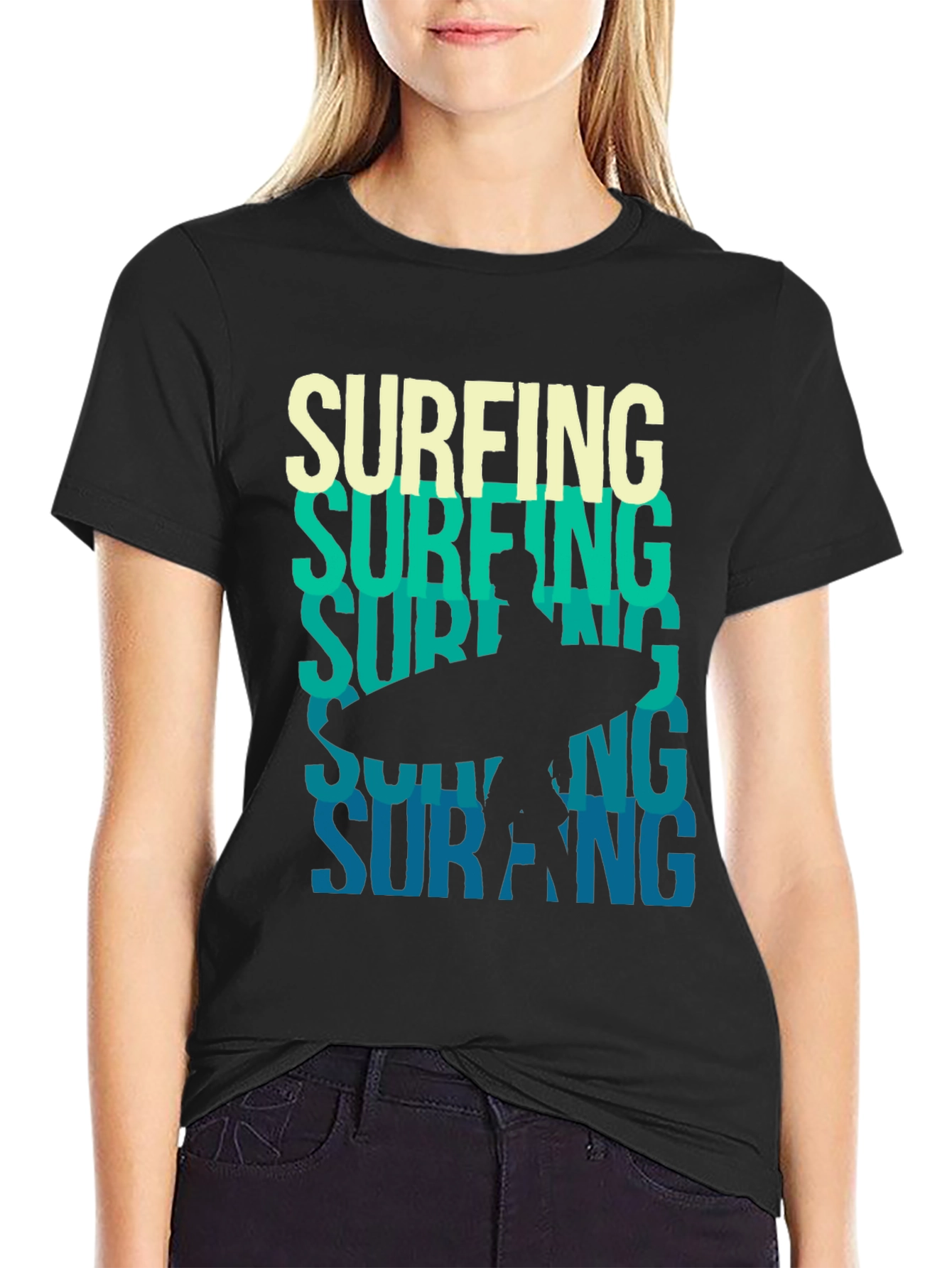 Surfing Silhouette Graphic Tee - Black