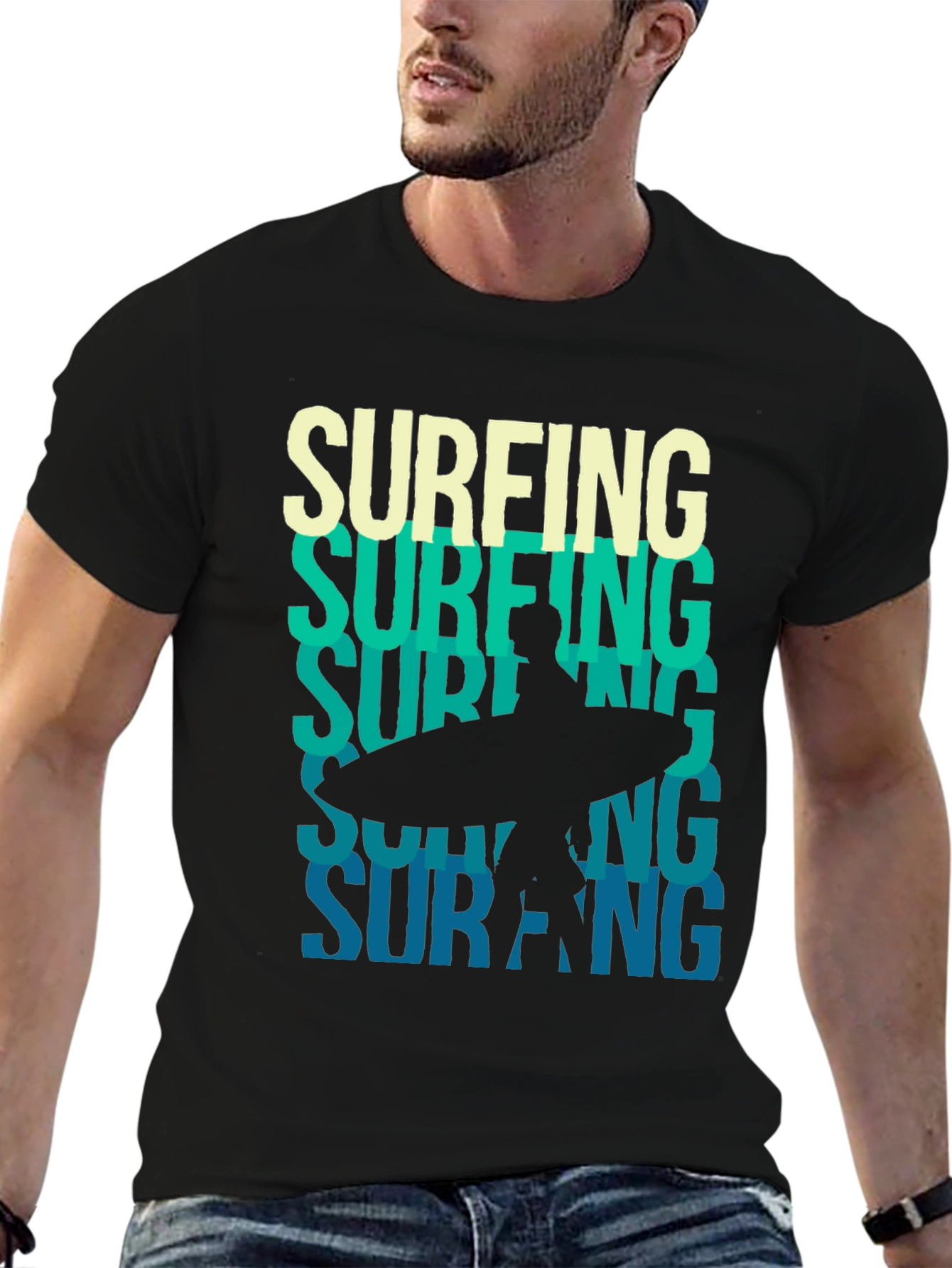Surfing Silhouette Graphic Tee - Black