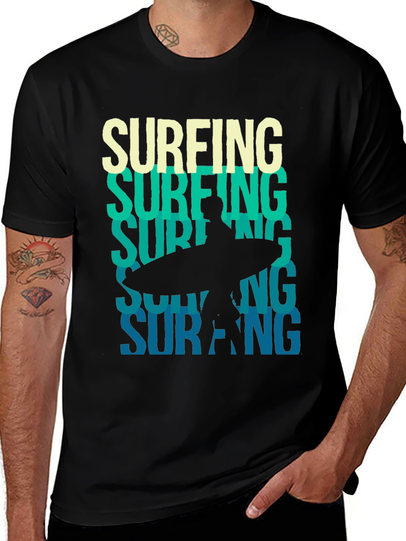 Surfing Silhouette Graphic Tee - Black