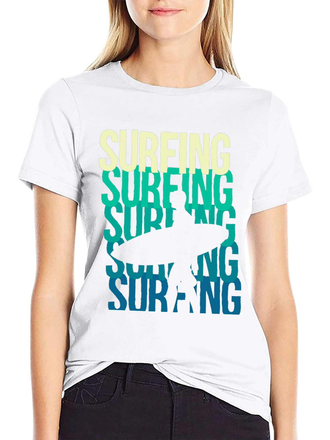 Surfing Silhouette Graphic Tee - Black