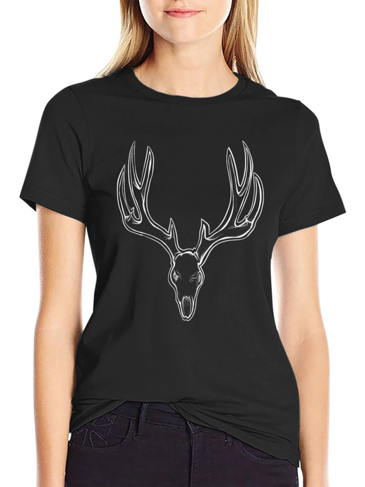 Black T-Shirt with Deer Skull Design