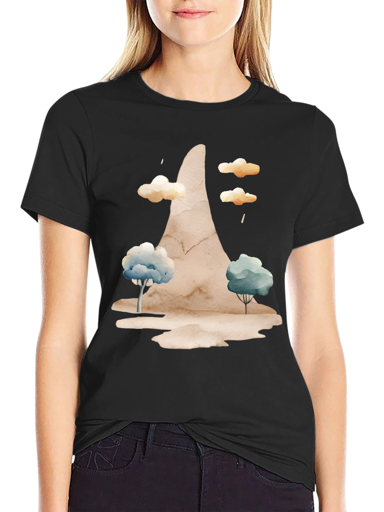 Watercolor Landscape Black Tee