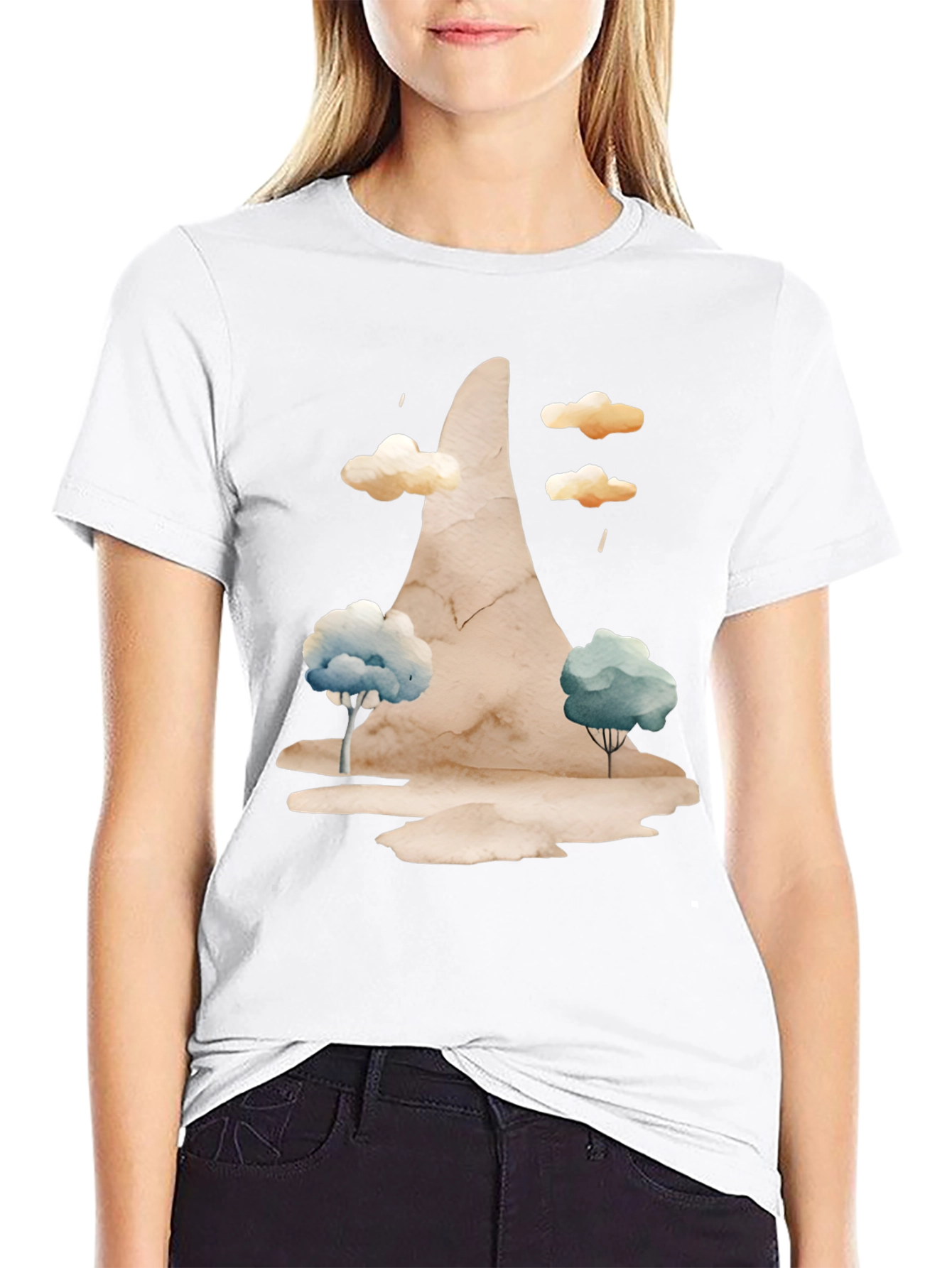 Watercolor Landscape Black Tee