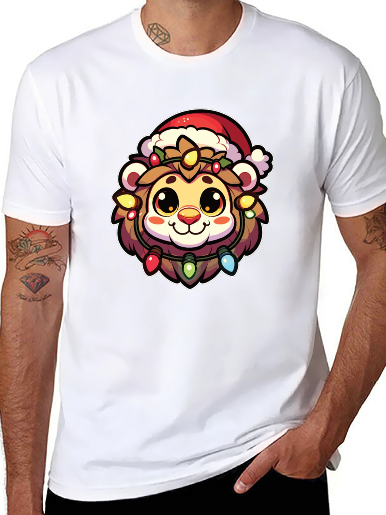 Festive Lion Graphic Tee - Holiday Apparel