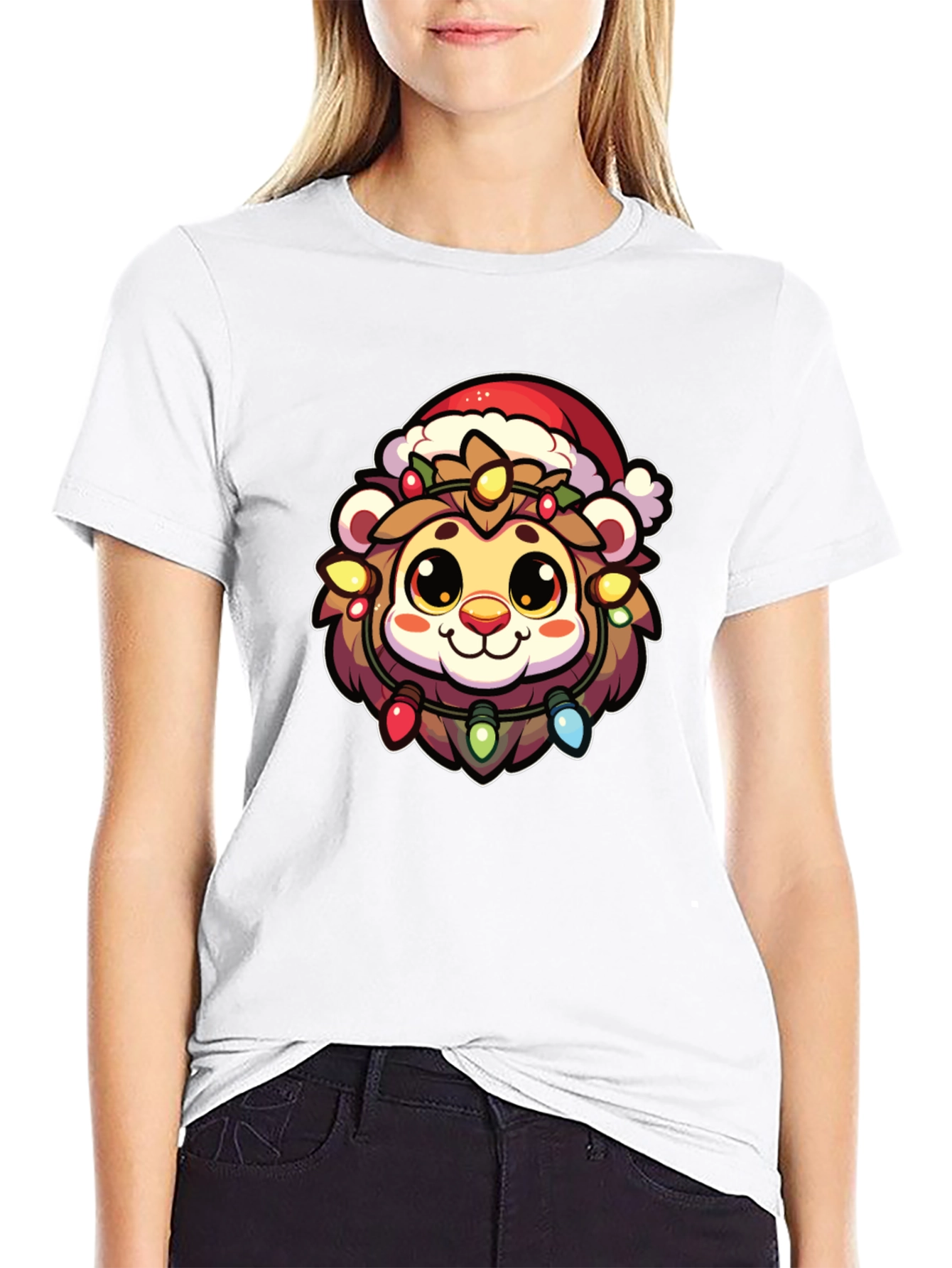 Festive Lion Graphic Tee - Holiday Apparel