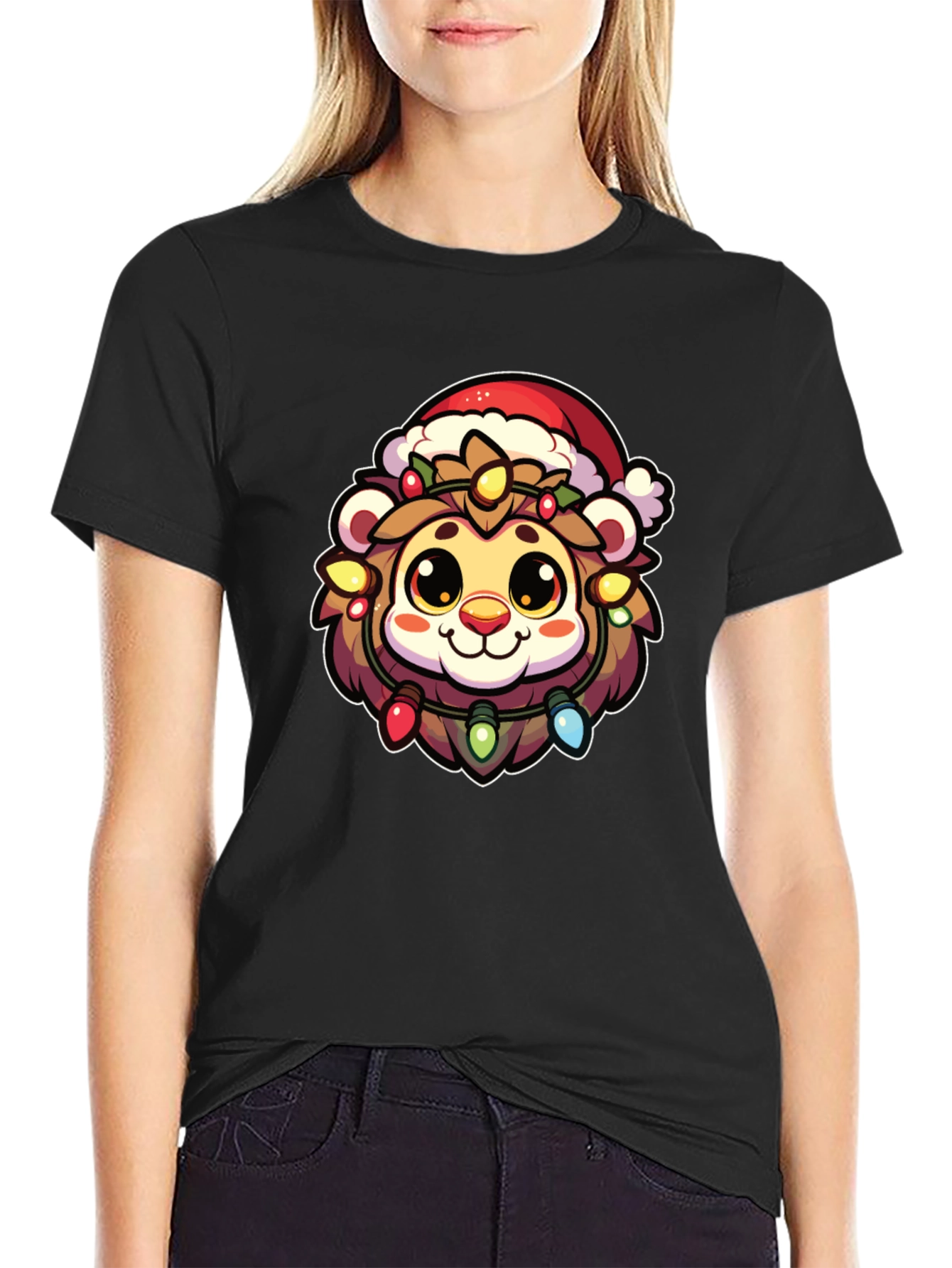 Festive Lion Graphic Tee - Holiday Apparel