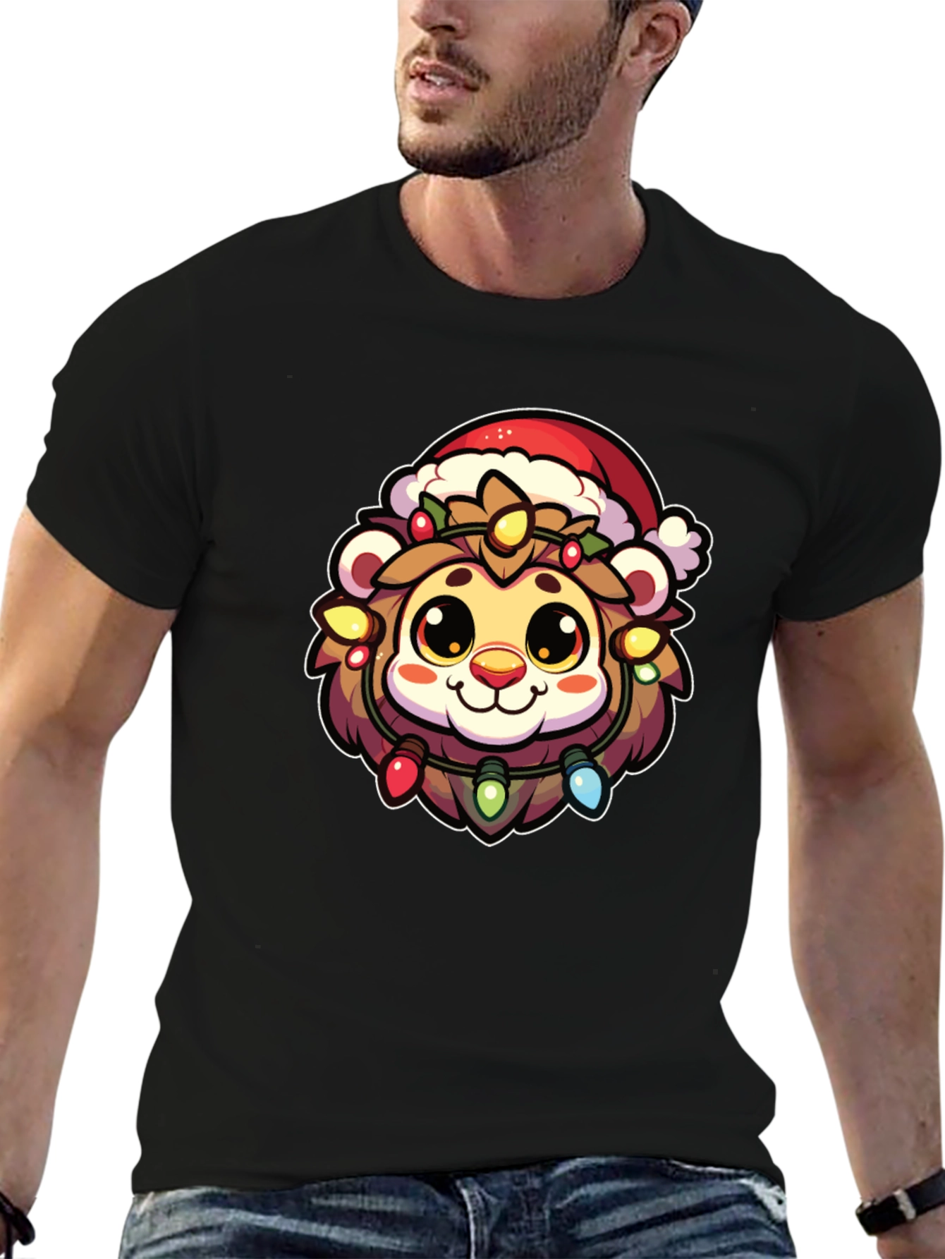 Festive Lion Graphic Tee - Holiday Apparel