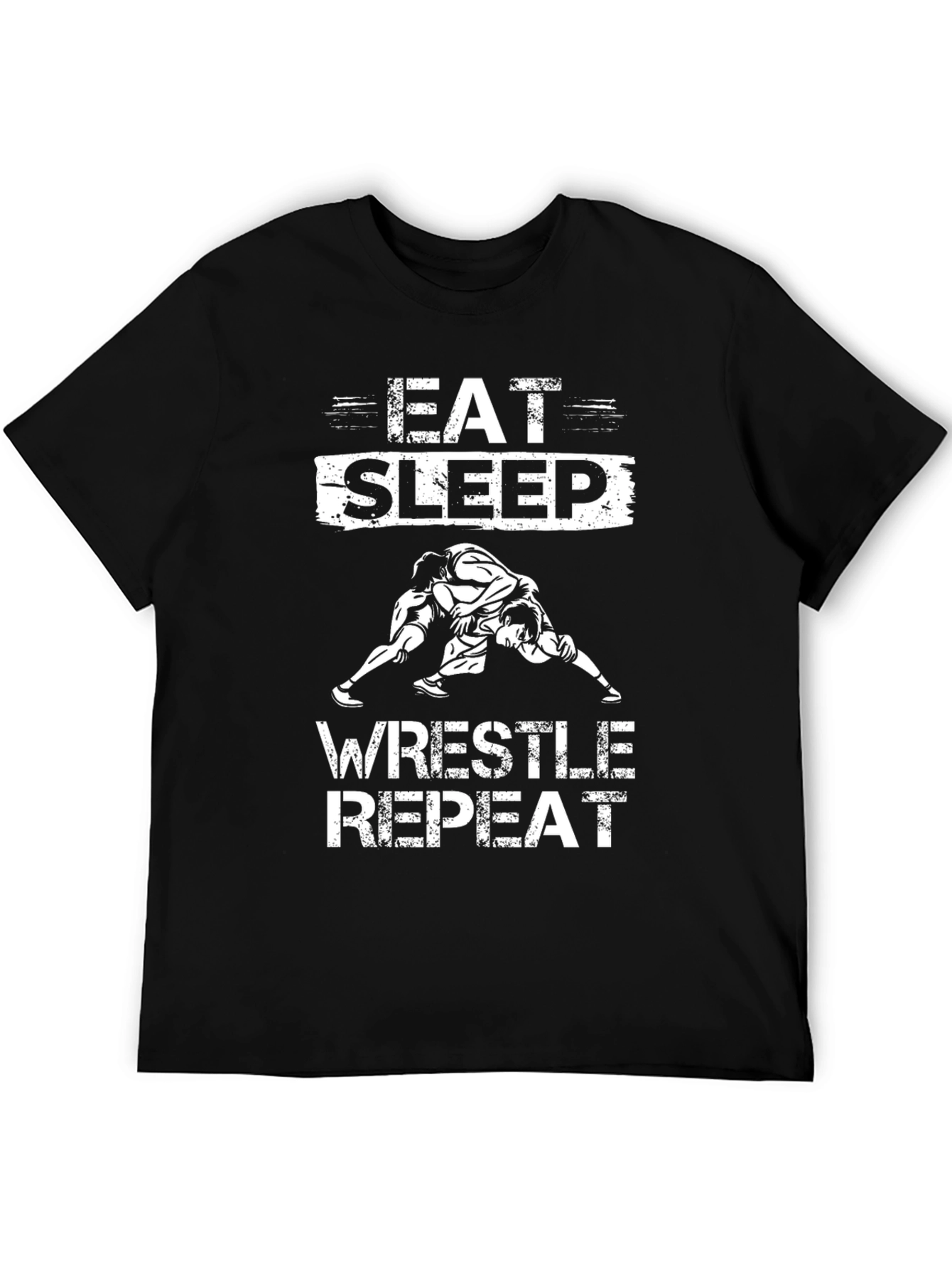 Eat Sleep Wrestle Repeat Black Graphic T-Shirt