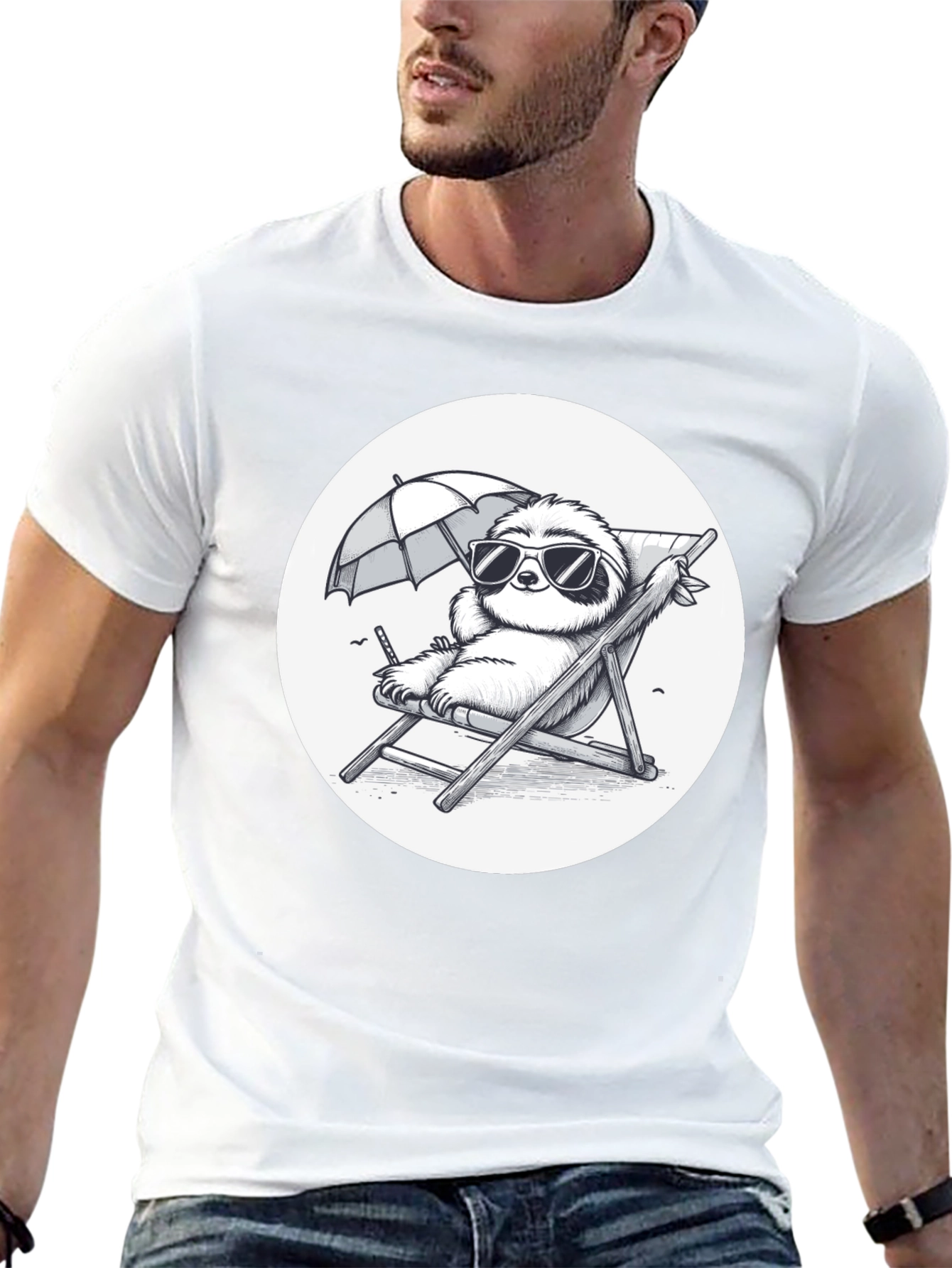 Sloth Beach T-Shirt - Relaxed Cartoon Design