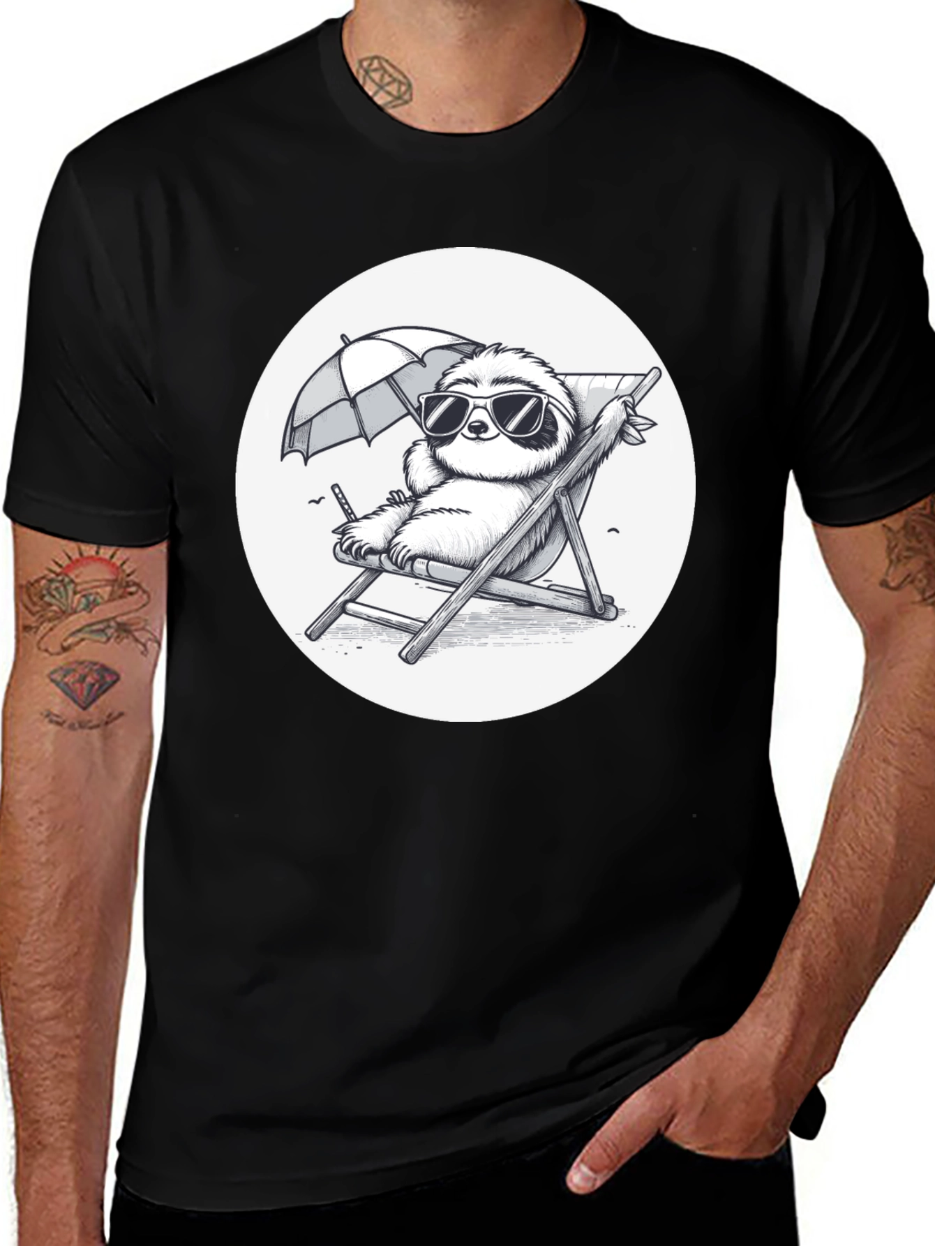 Sloth Beach T-Shirt - Relaxed Cartoon Design